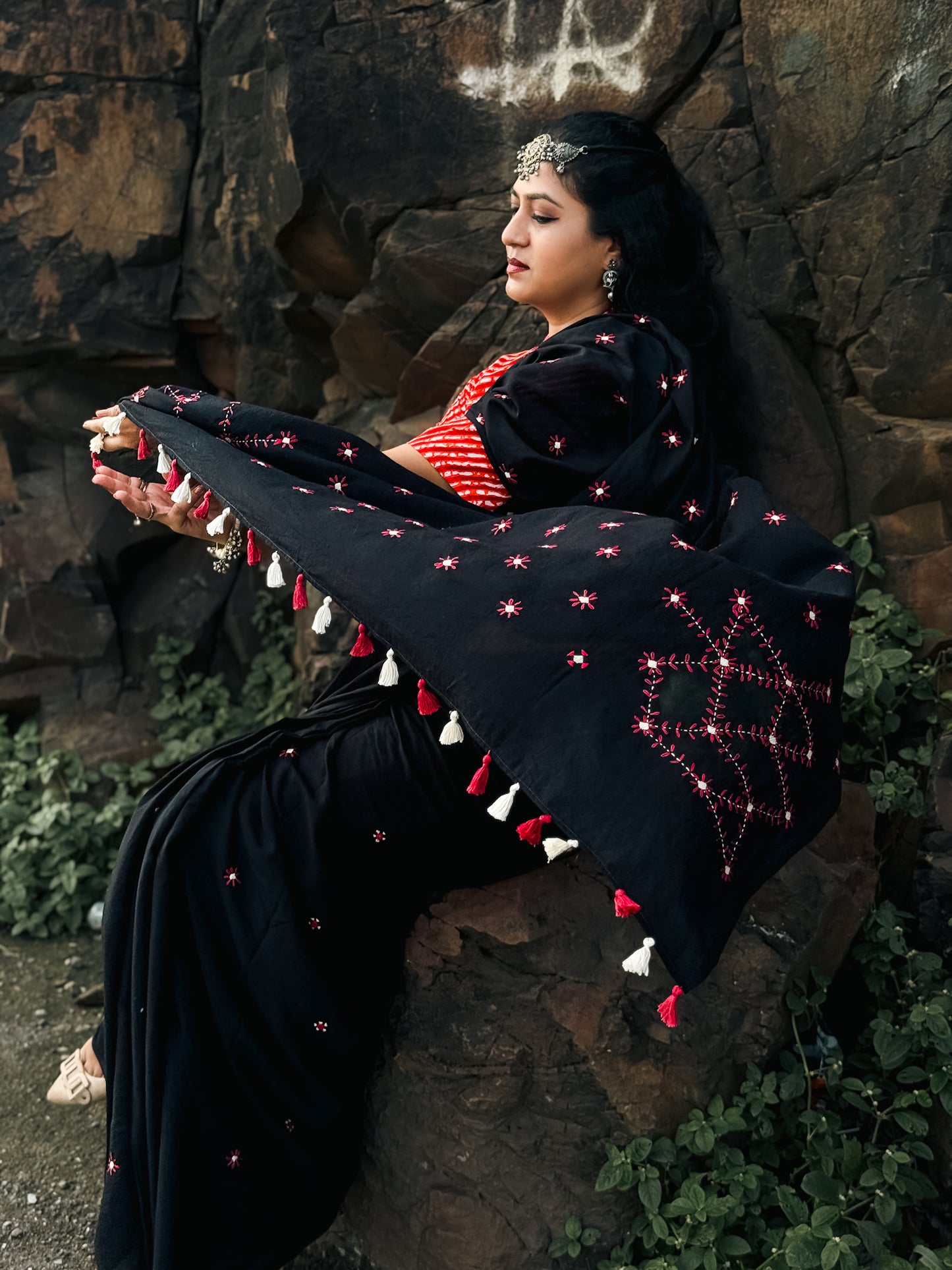 Black Embroidery Mul cotton