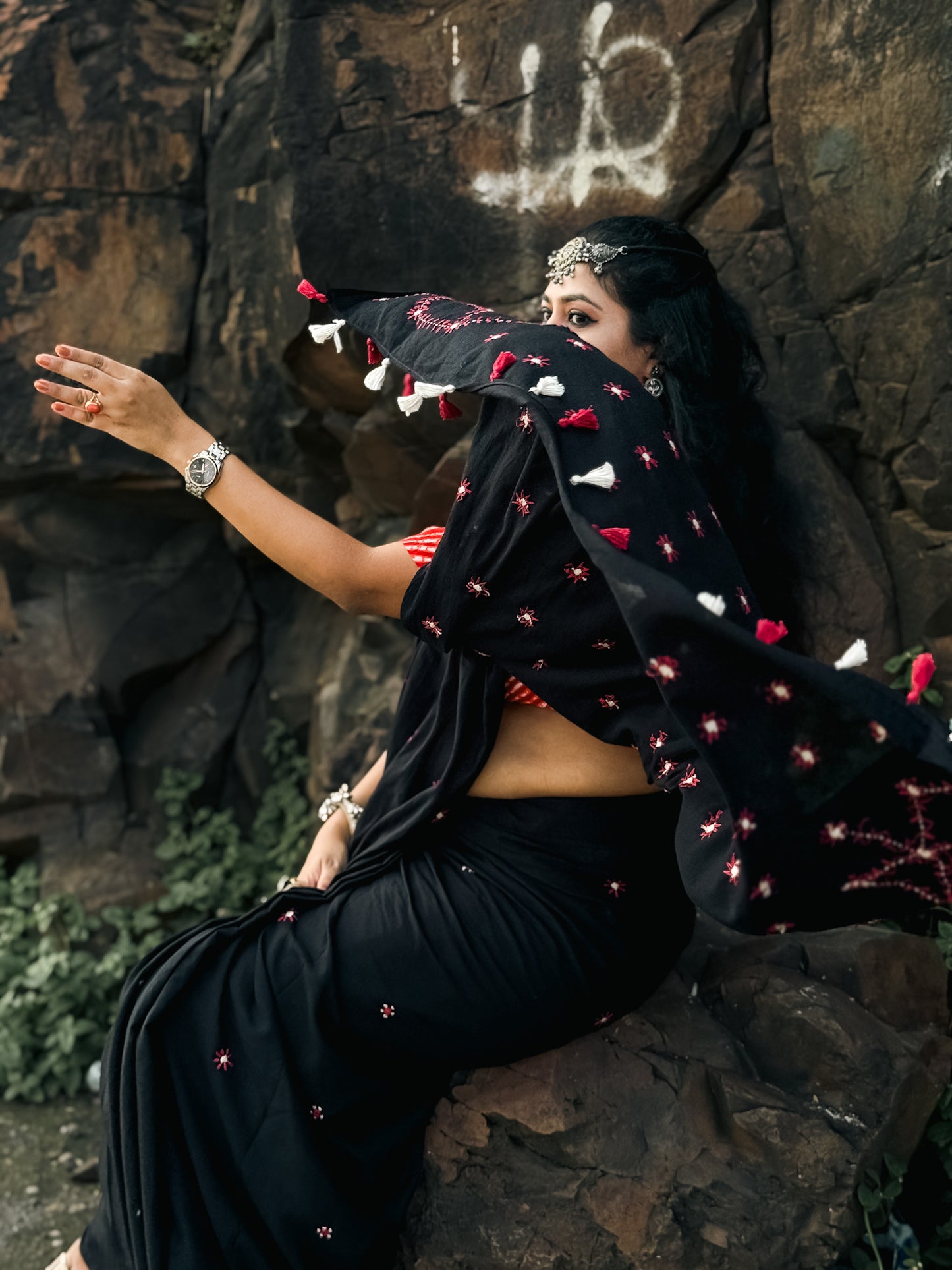 Black Embroidery Mul cotton