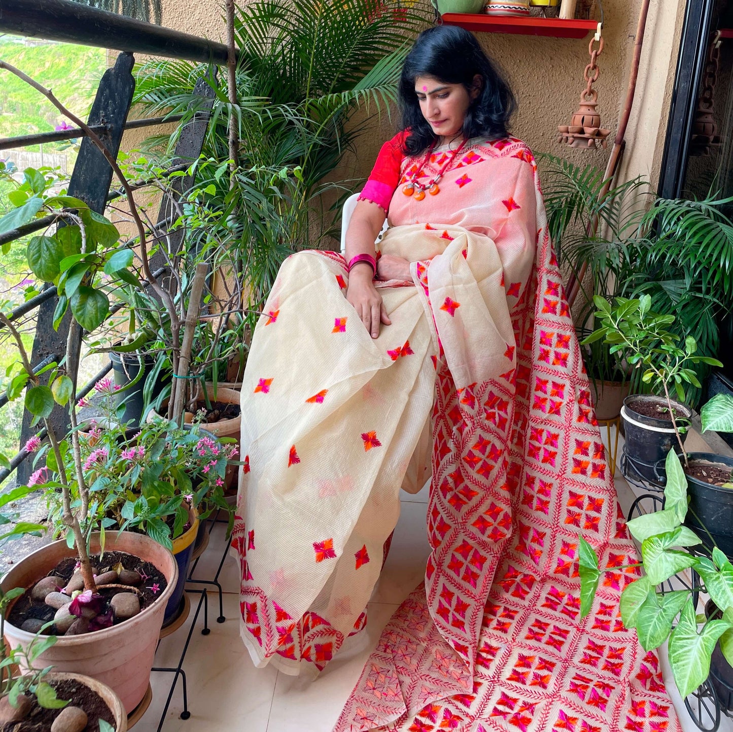 phulkari saree handcrafted