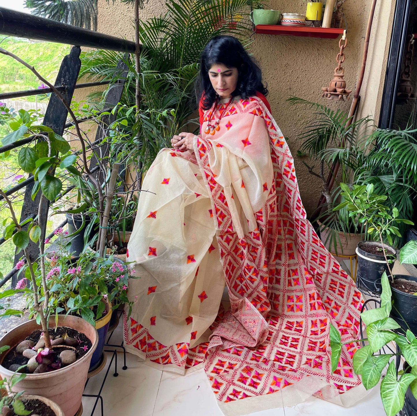 phulkari saree handcrafted