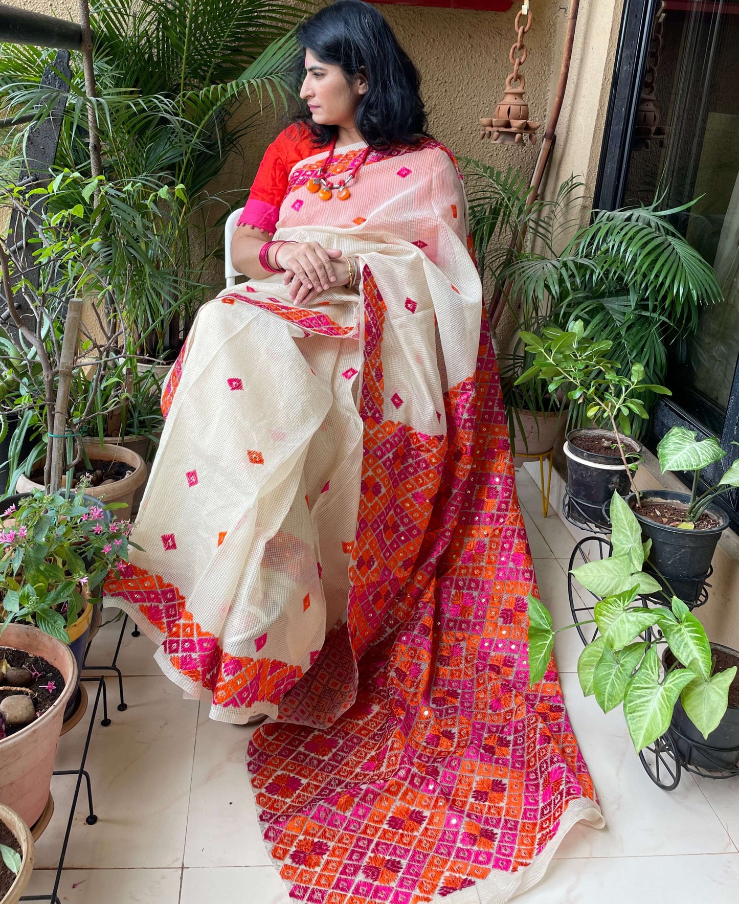 phulkari saree handcrafted