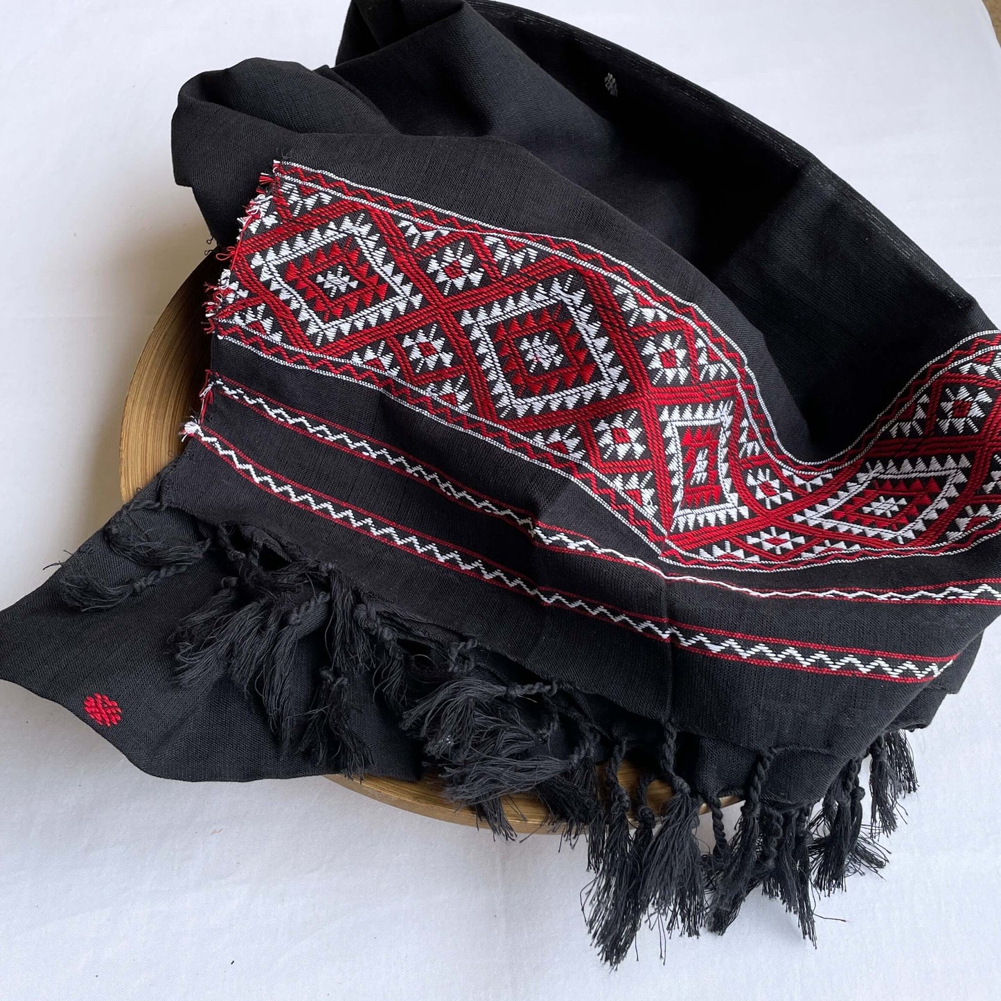 Black Assam weave cotton stole