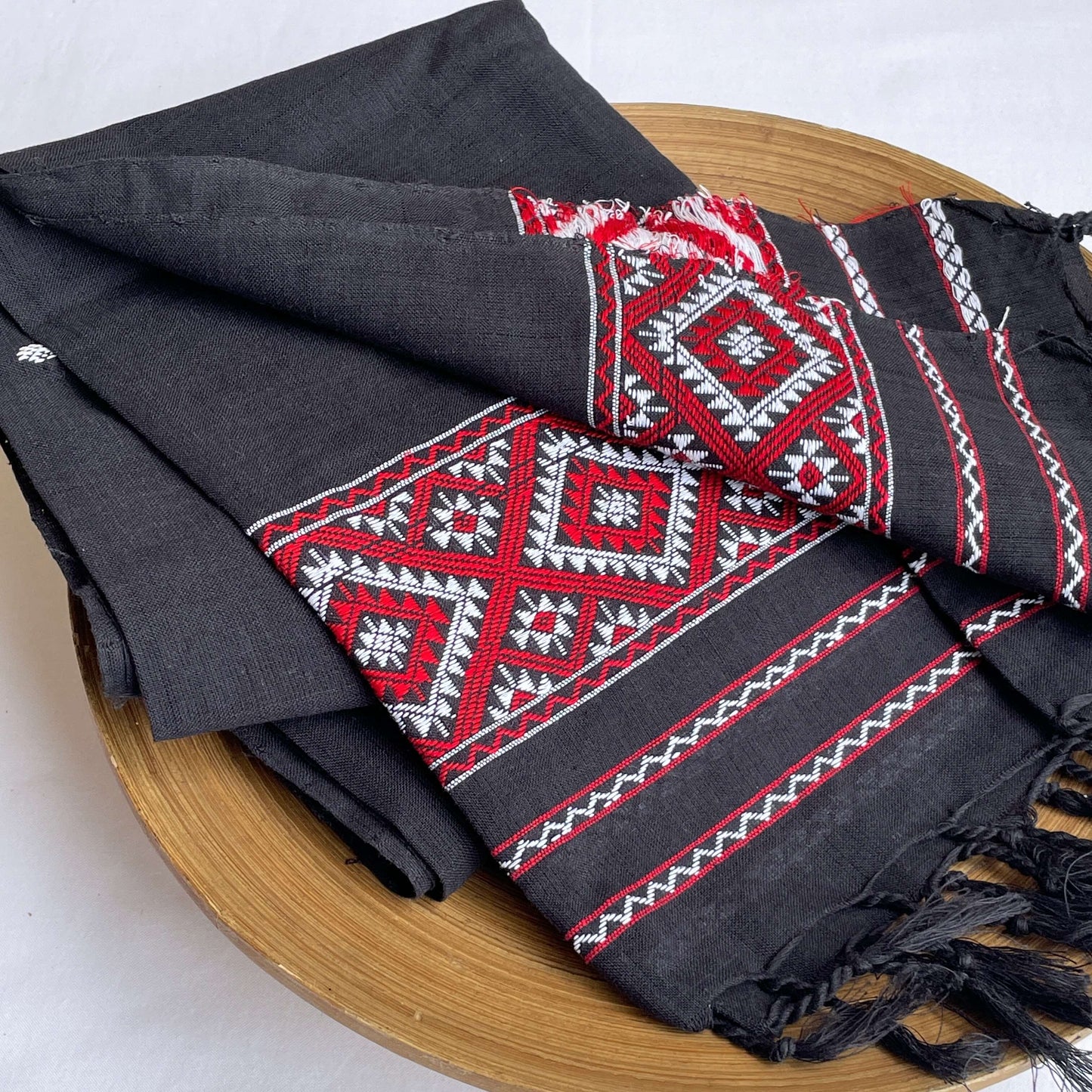 Black Assam weave cotton stole