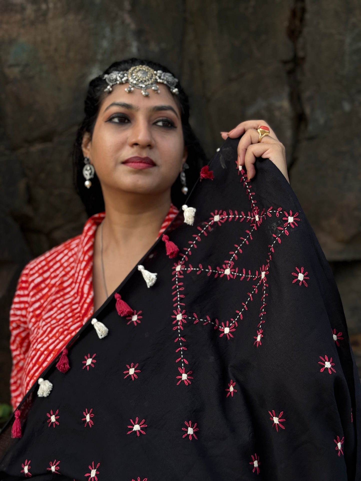 Black Embroidery Mul cotton