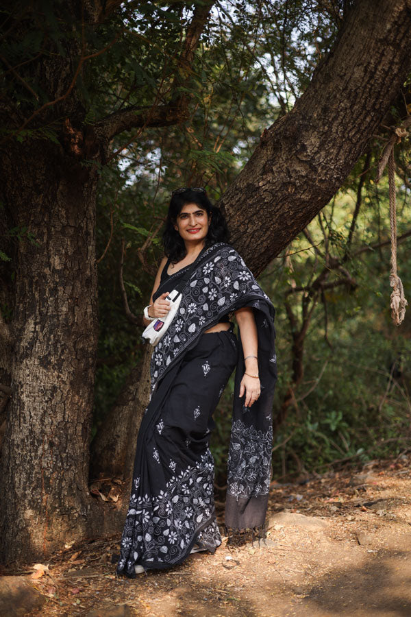 Black cotton with Kantha border