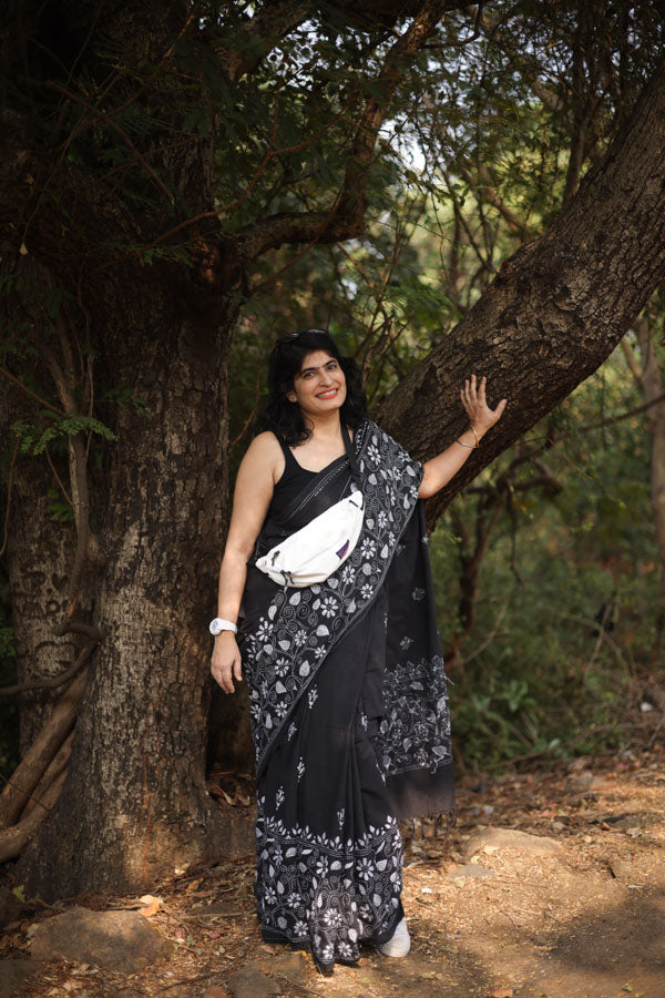 Black Mul kantha saree