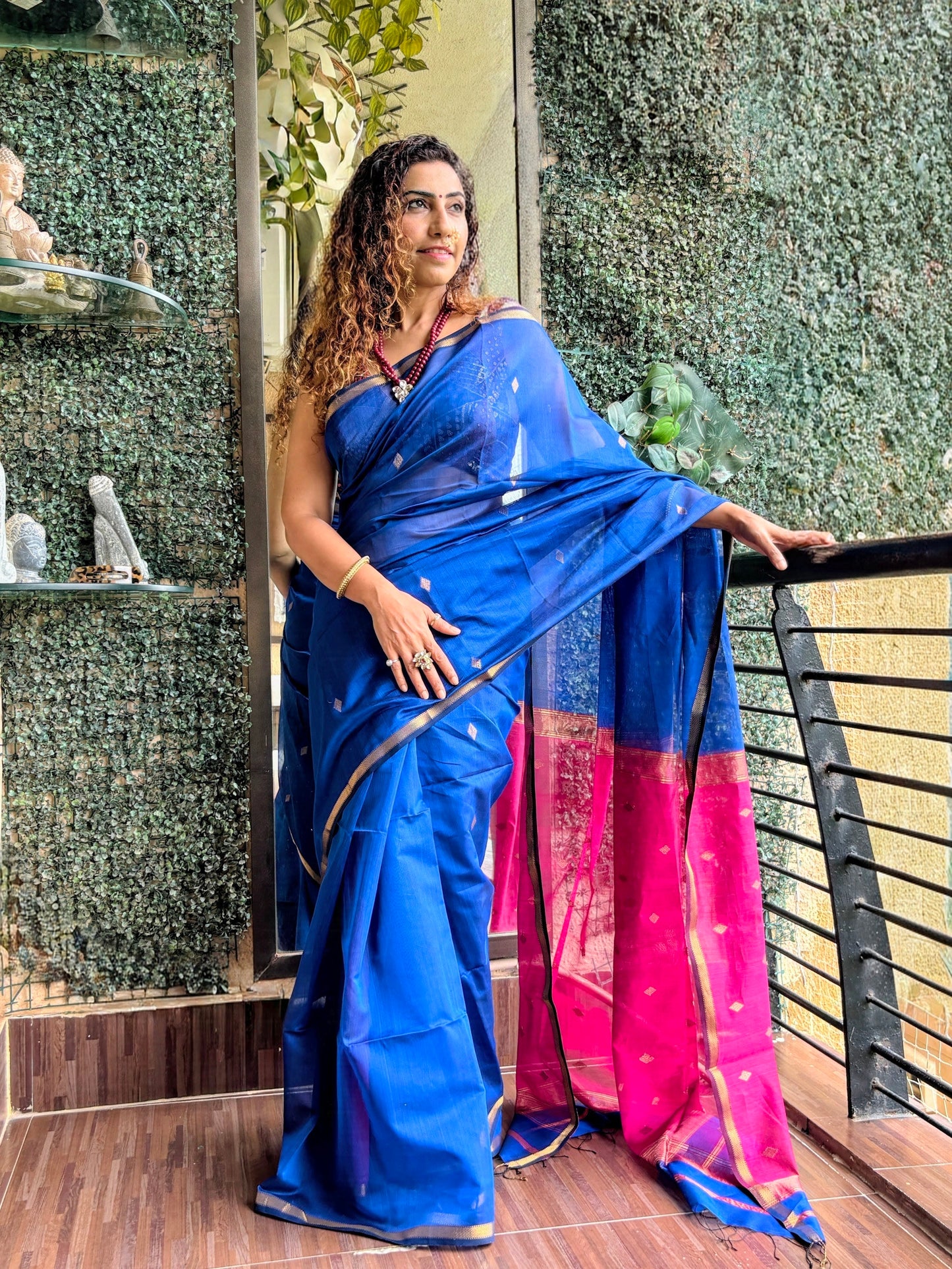 Neela Blue Maheshwari Saree ~ Rang collection