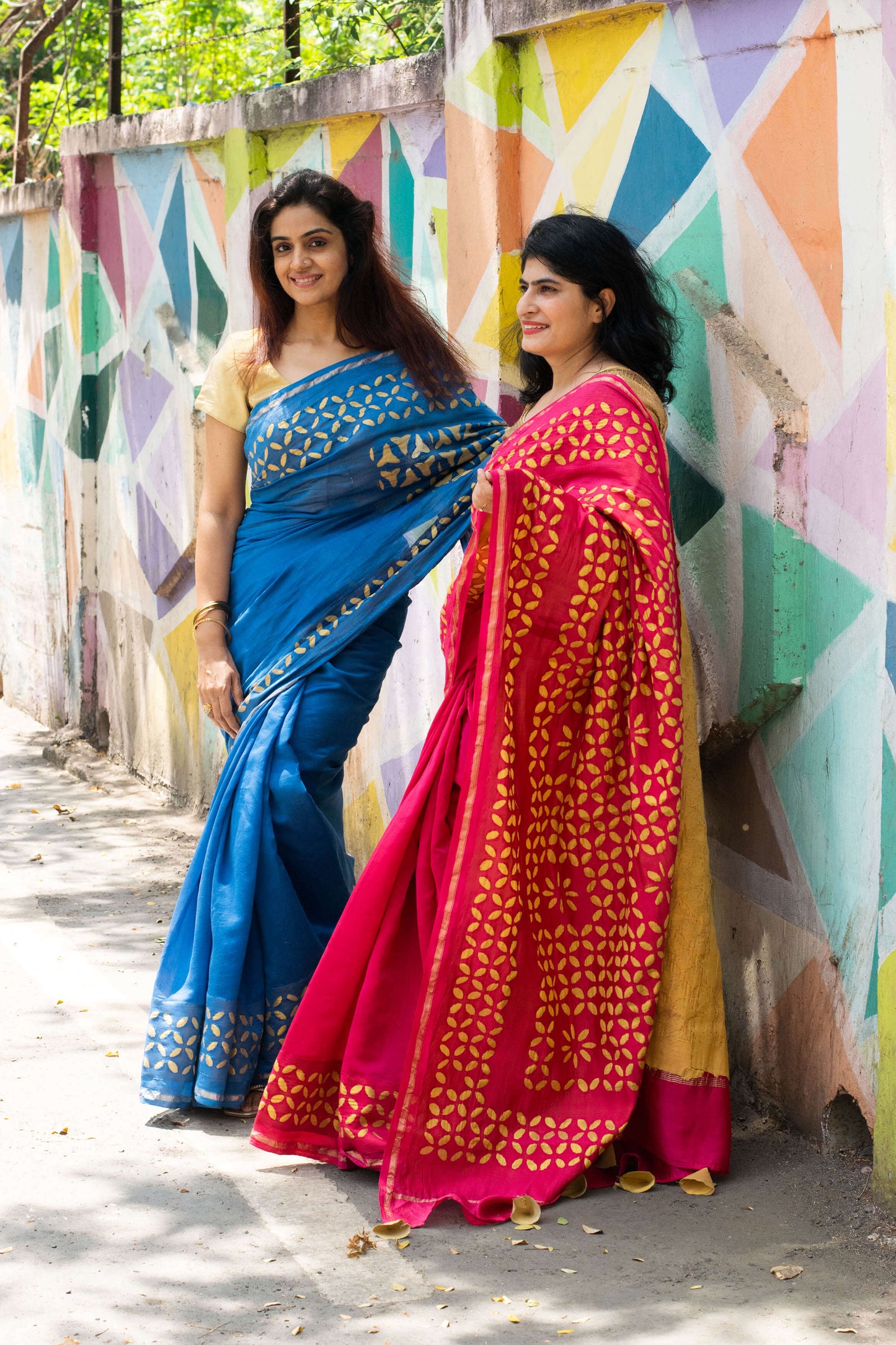 pink and blue chanderi applique