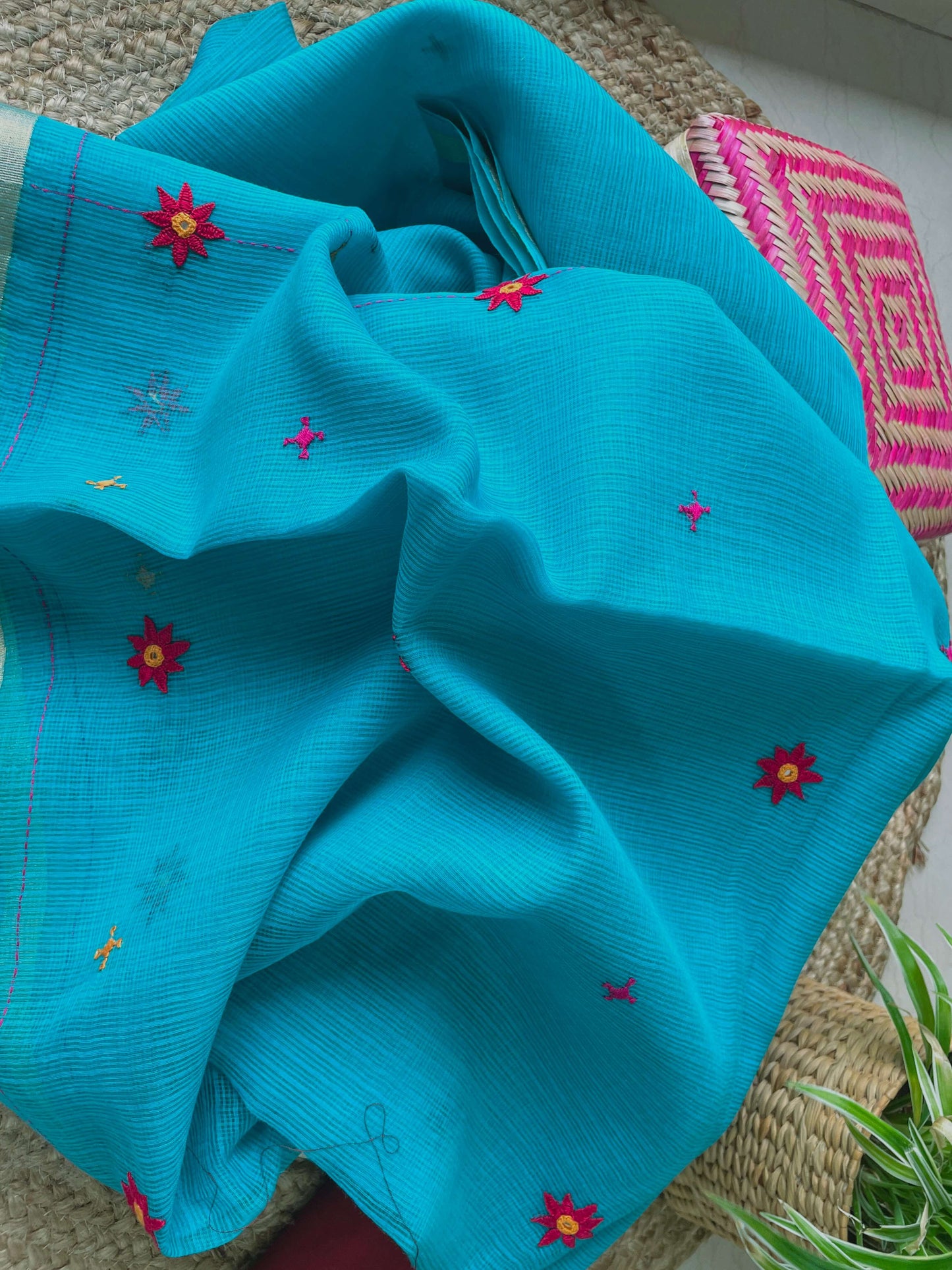 Blue Kota cotton embroidered Saree