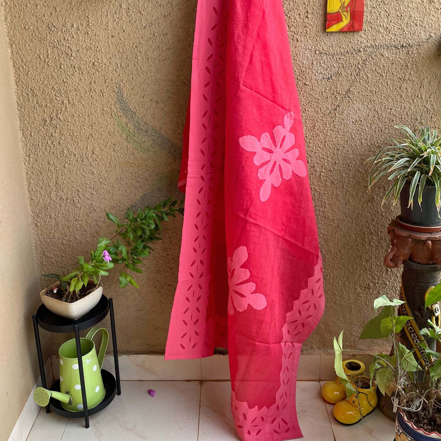 Coral red Applique Dupatta