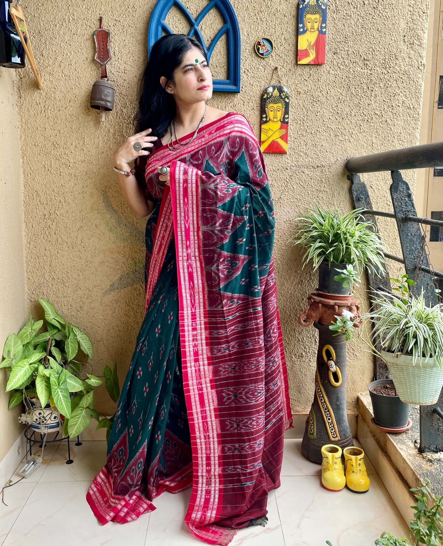 green Ikkat odisha saree