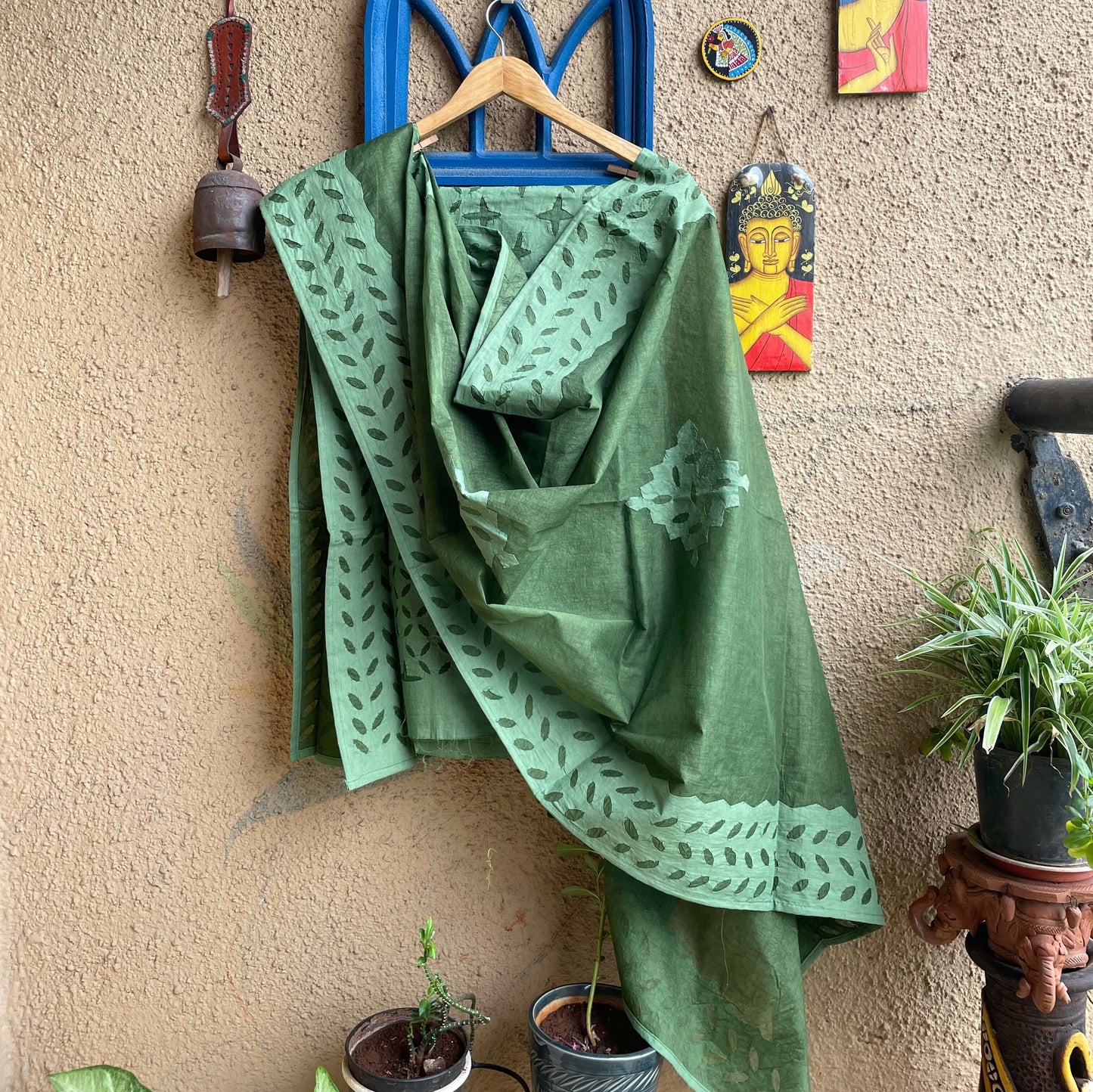 green applique kurta set