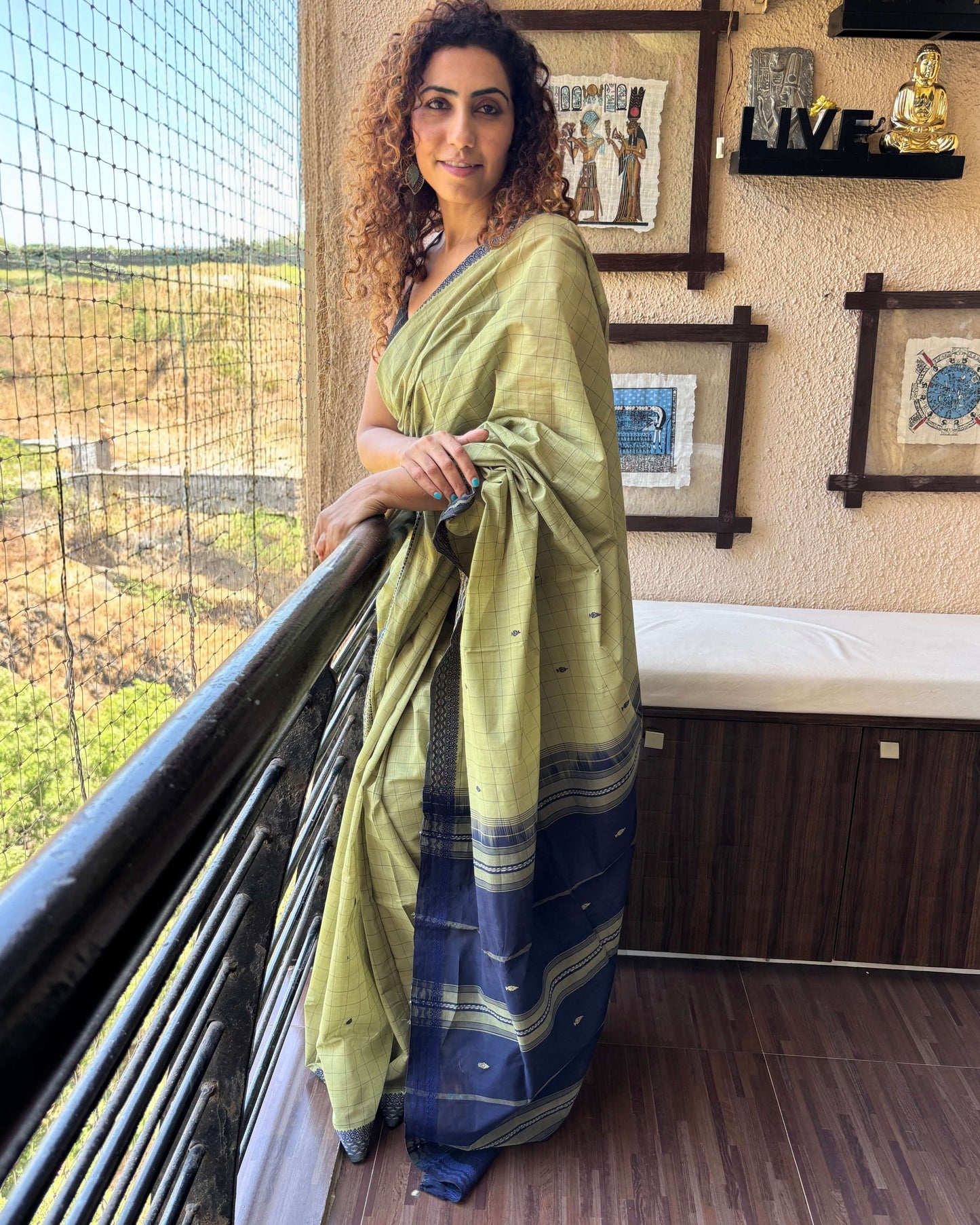 Sage green Dobby ikkat cotton Saree | Handwoven Sarees