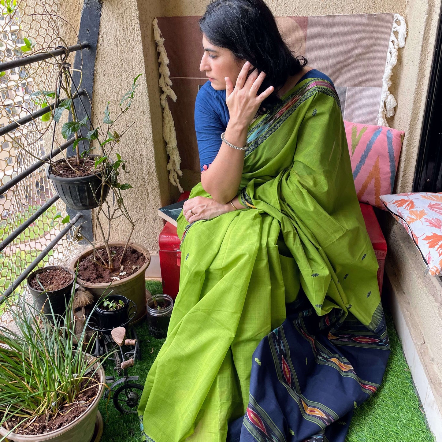 Green Dobby ikkat cotton Saree