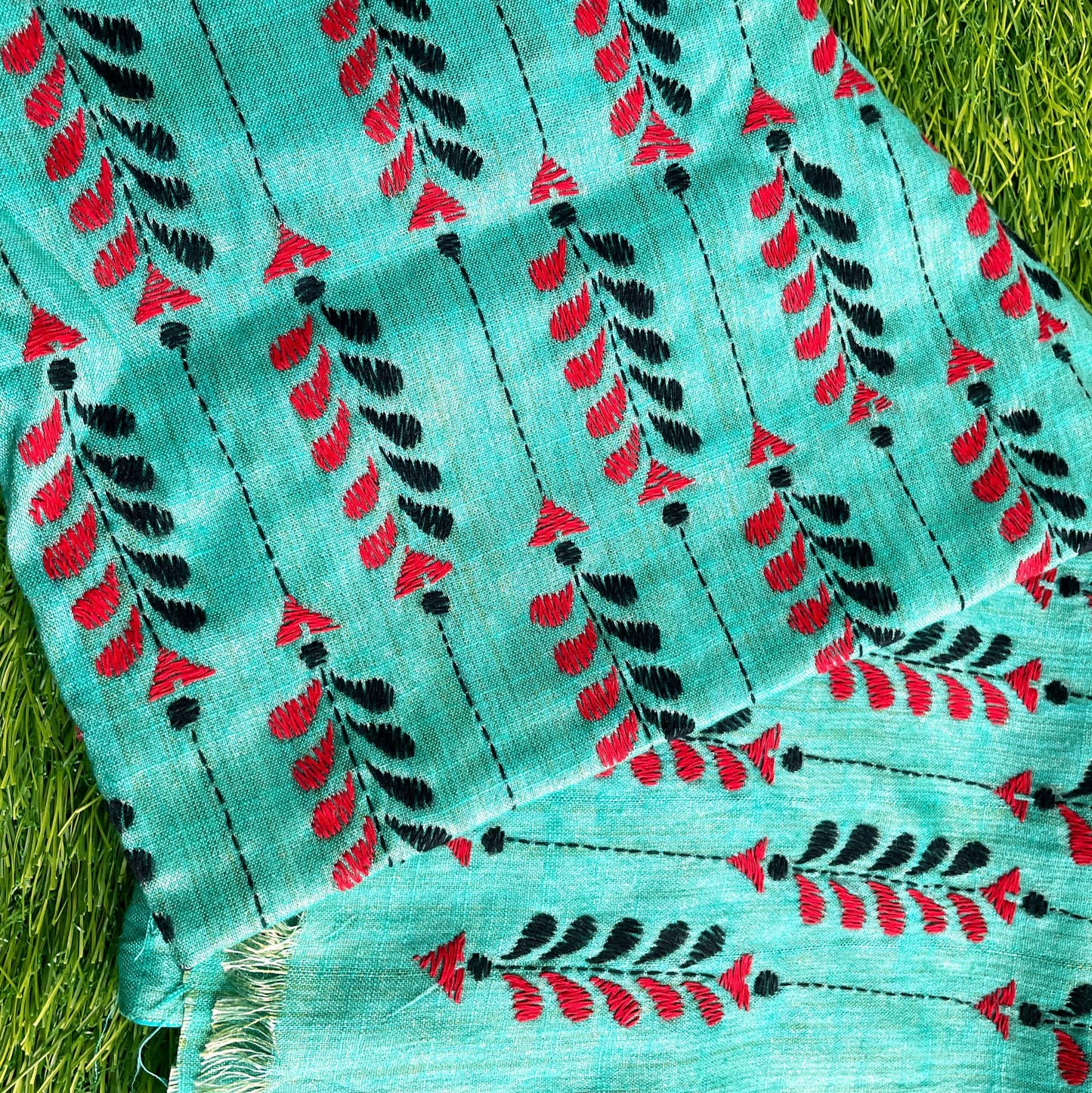 Sea green Silk cotton kantha blouse fabric