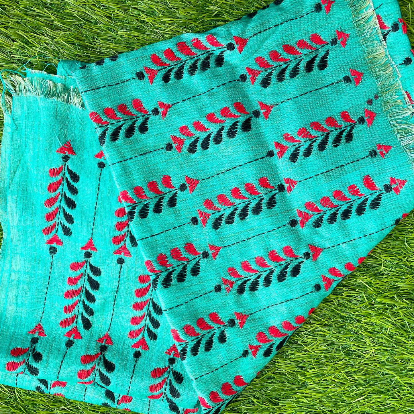 Sea green Silk cotton kantha blouse fabric