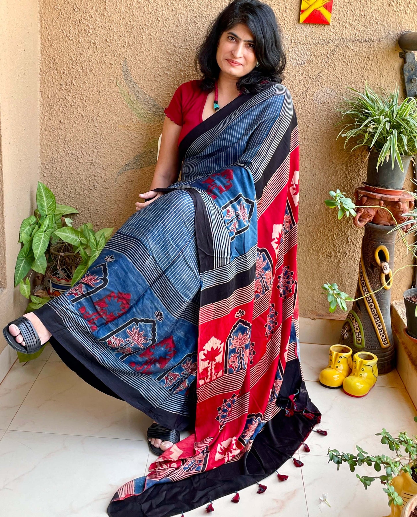 Indigo stripes Modal Silk Ajrakh