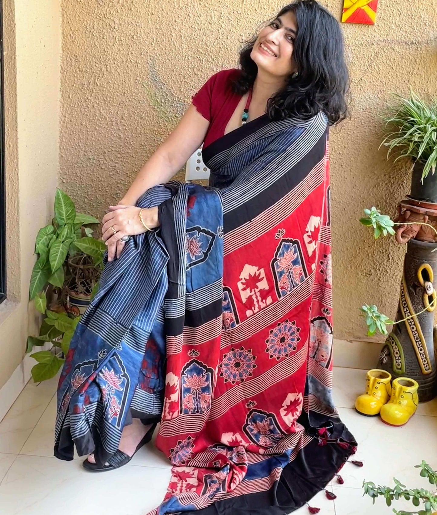 Indigo stripes Modal Silk Ajrakh
