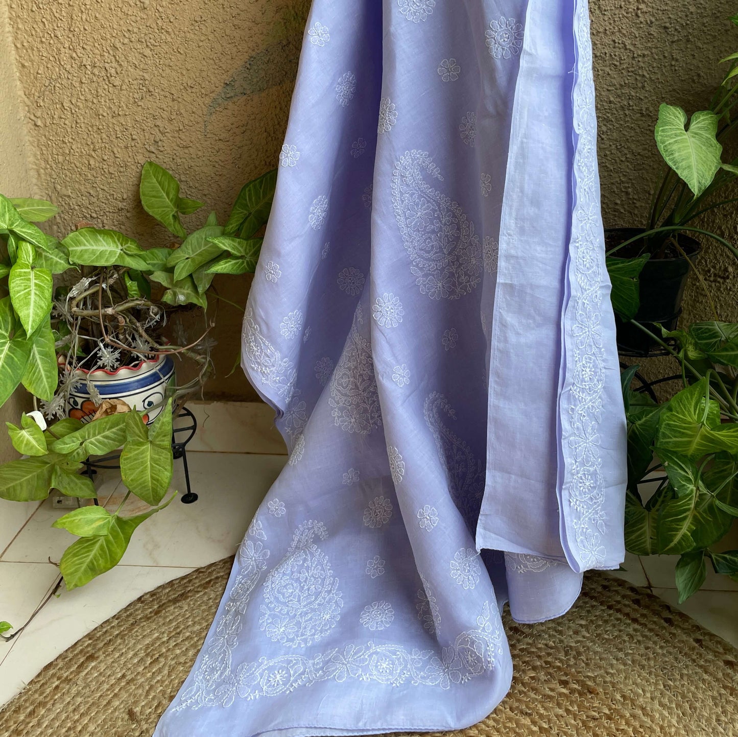Lavender chikankari cotton saree