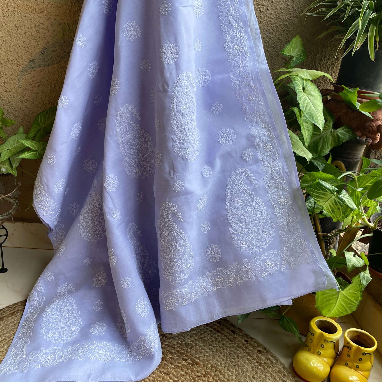 Lavender chikankari cotton saree