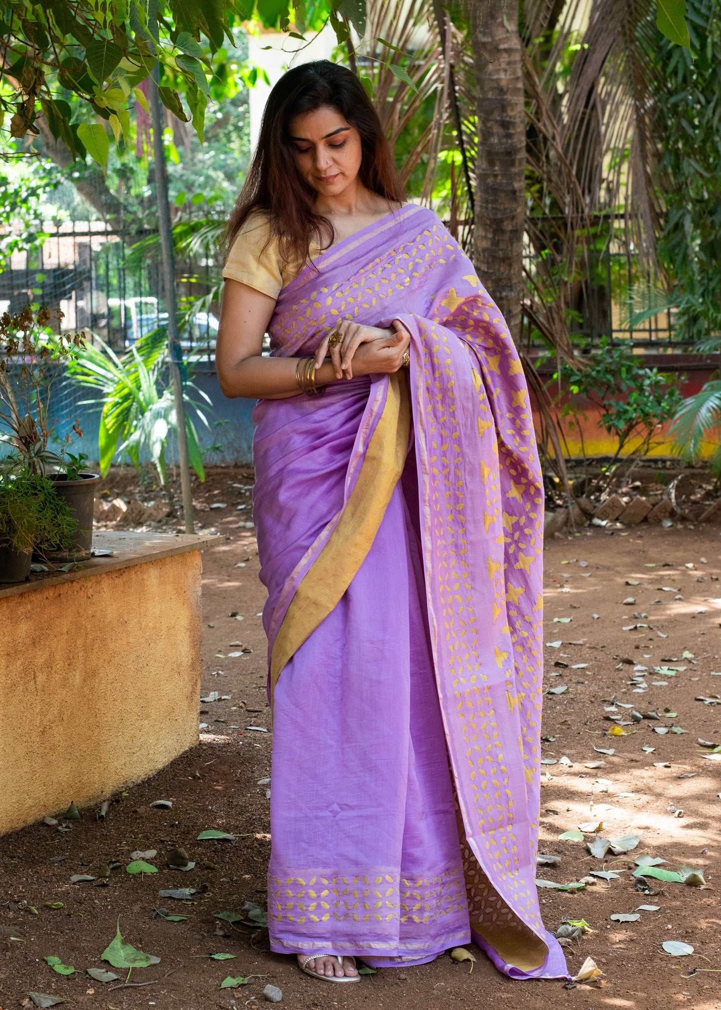 Lavender Applique Chanderi Saree