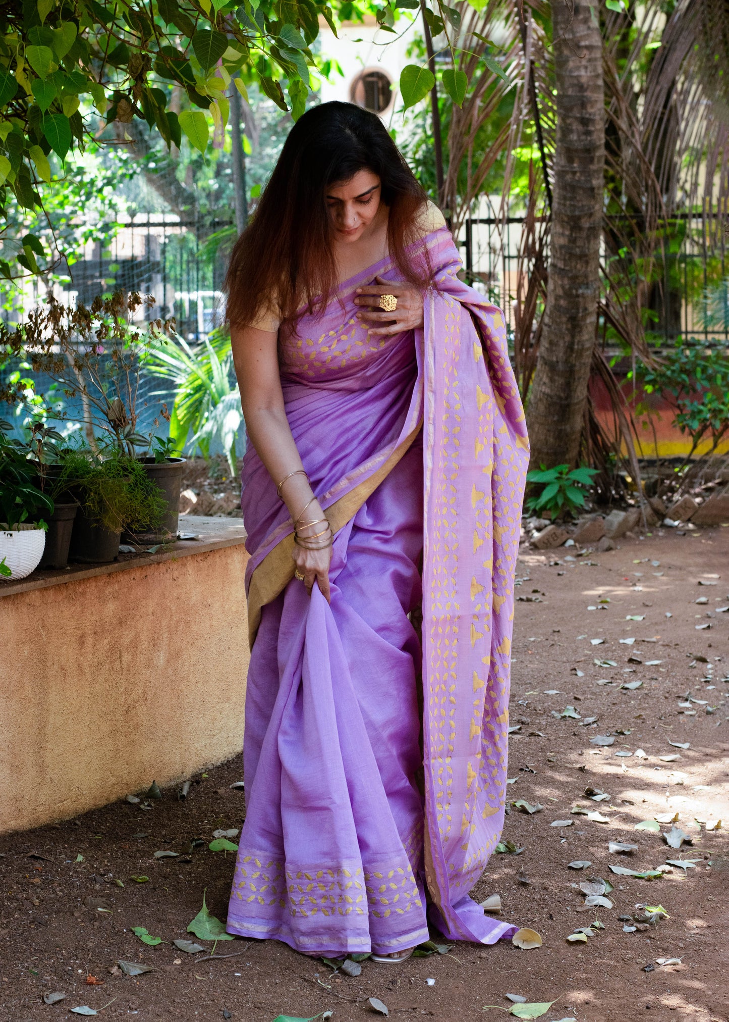 Lavender Applique Chanderi Saree