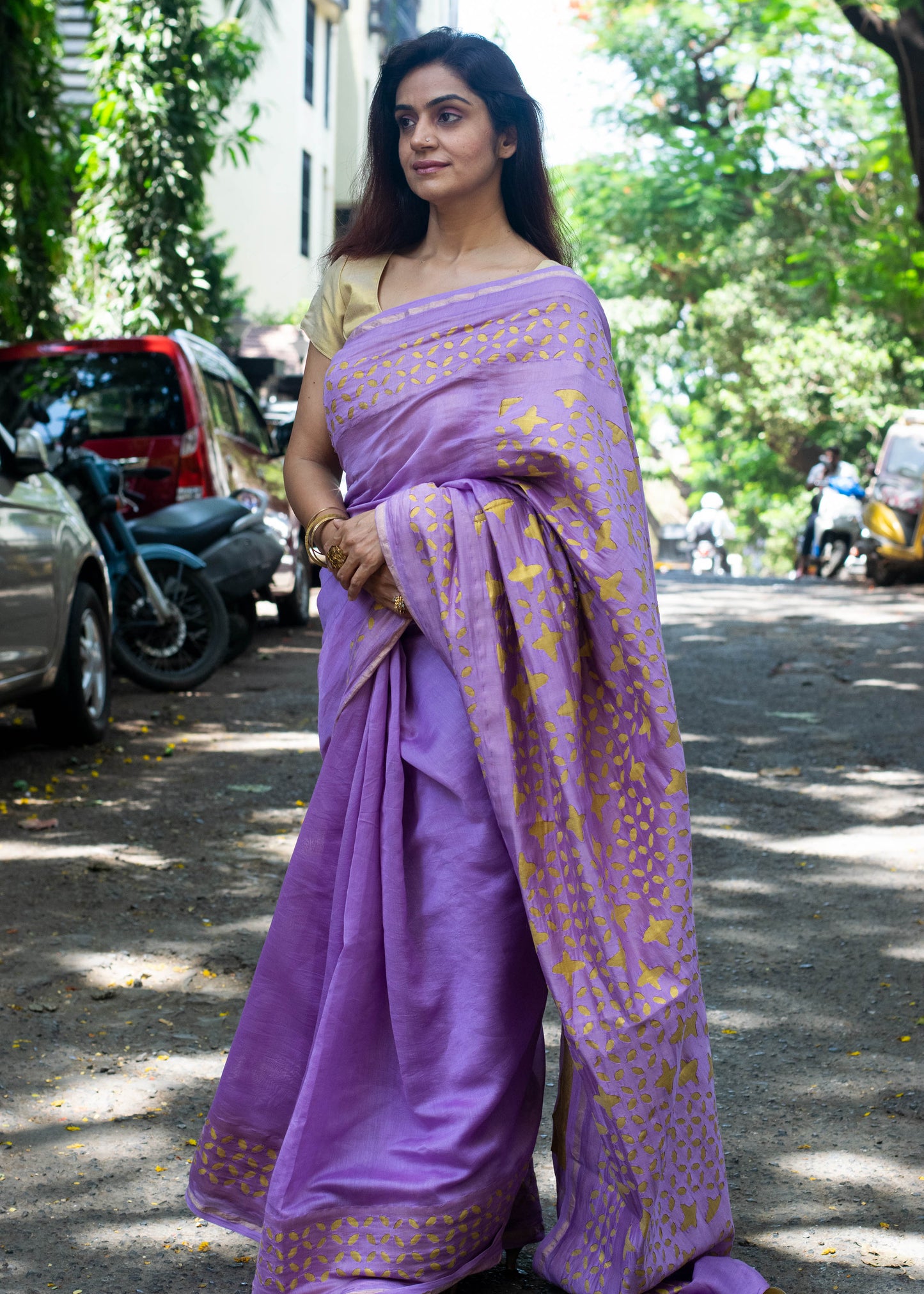 Lavender Applique Chanderi Saree
