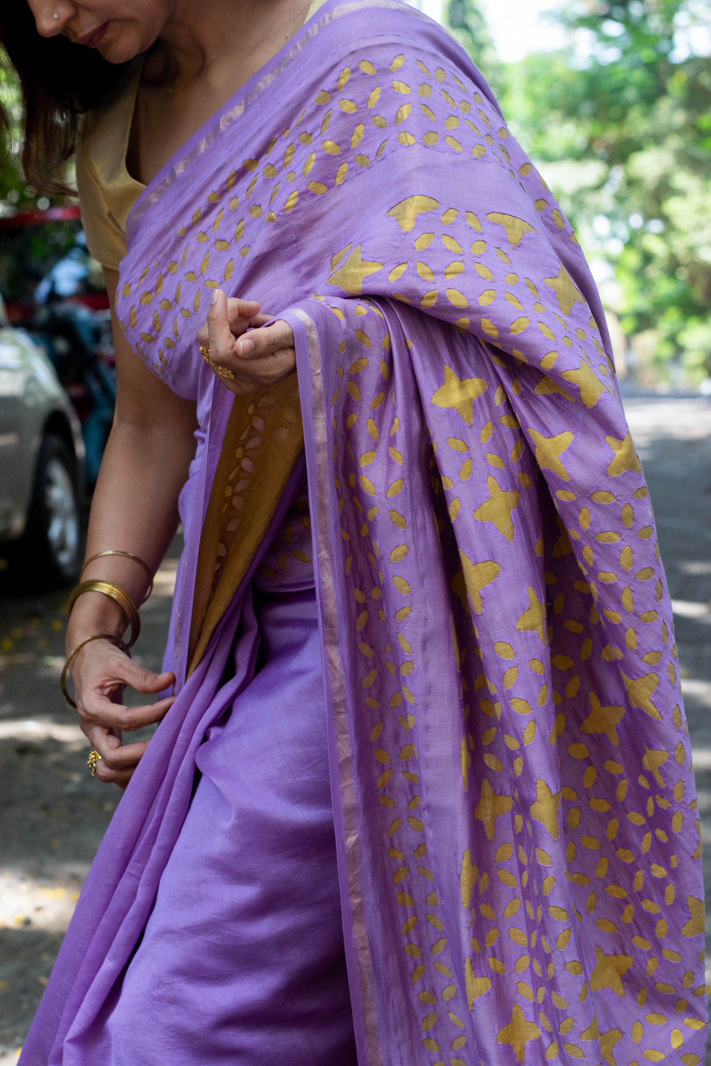 Lavender Applique Chanderi Saree