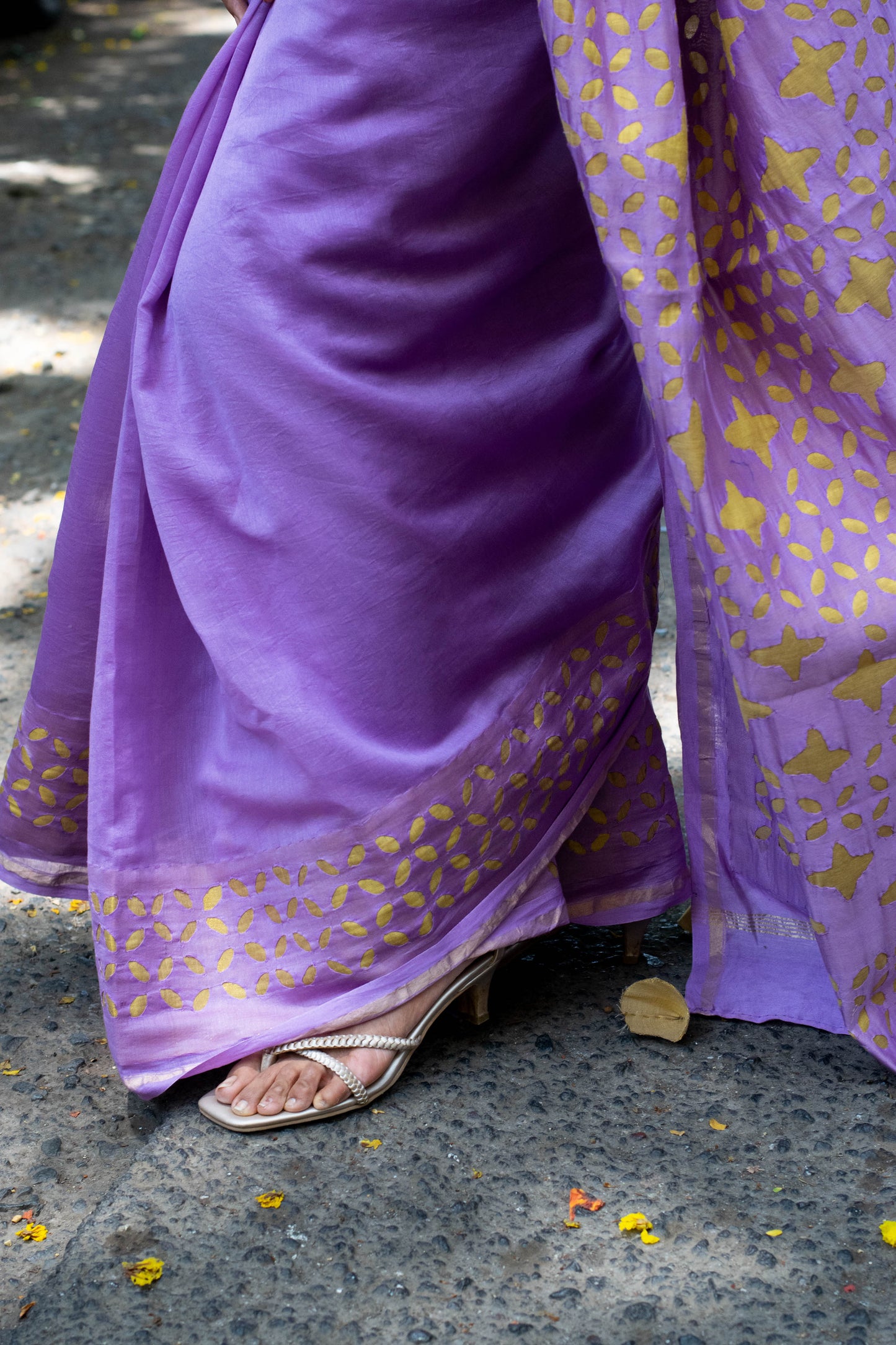 Lavender Applique Chanderi Saree