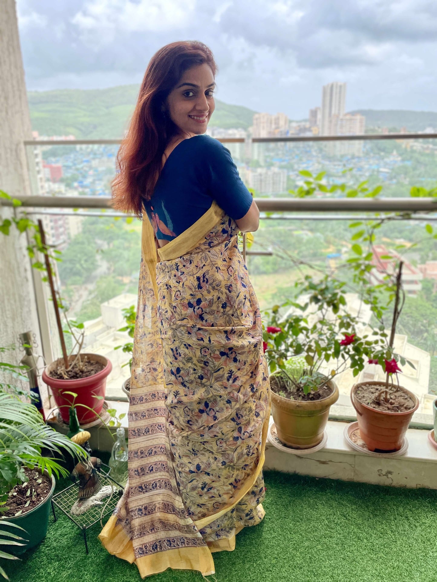 Yellow Maheshwari Block print