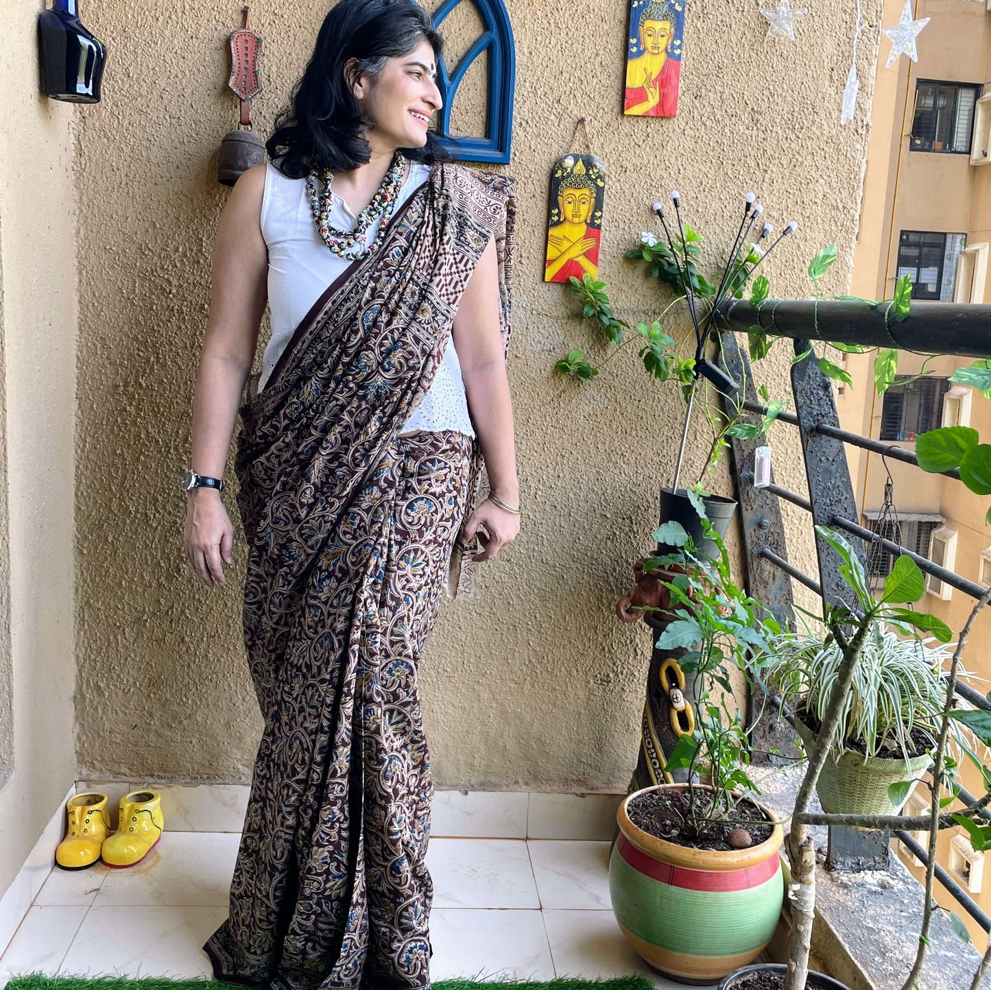 block print cotton kalamkari saree