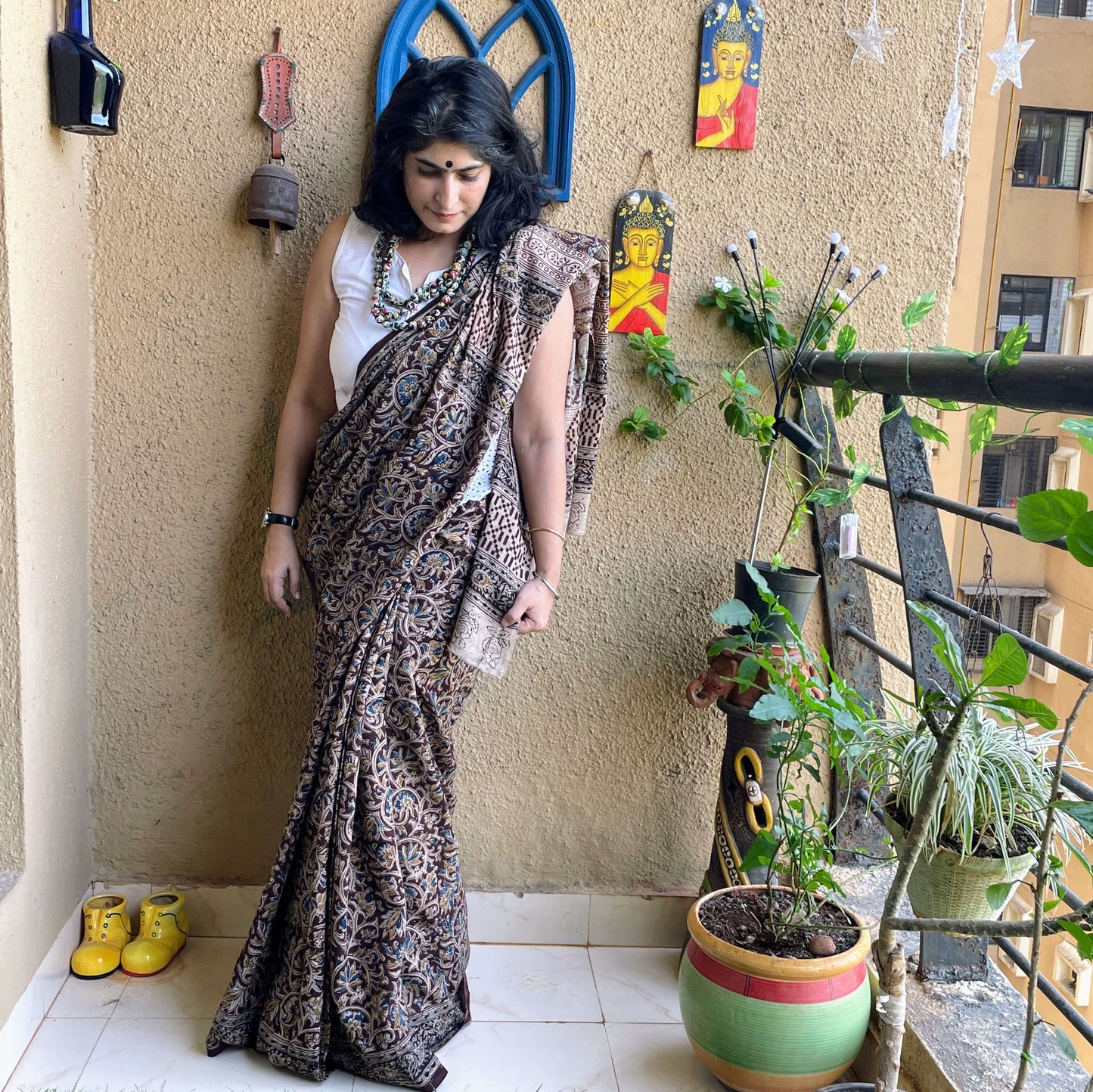 block print cotton kalamkari saree