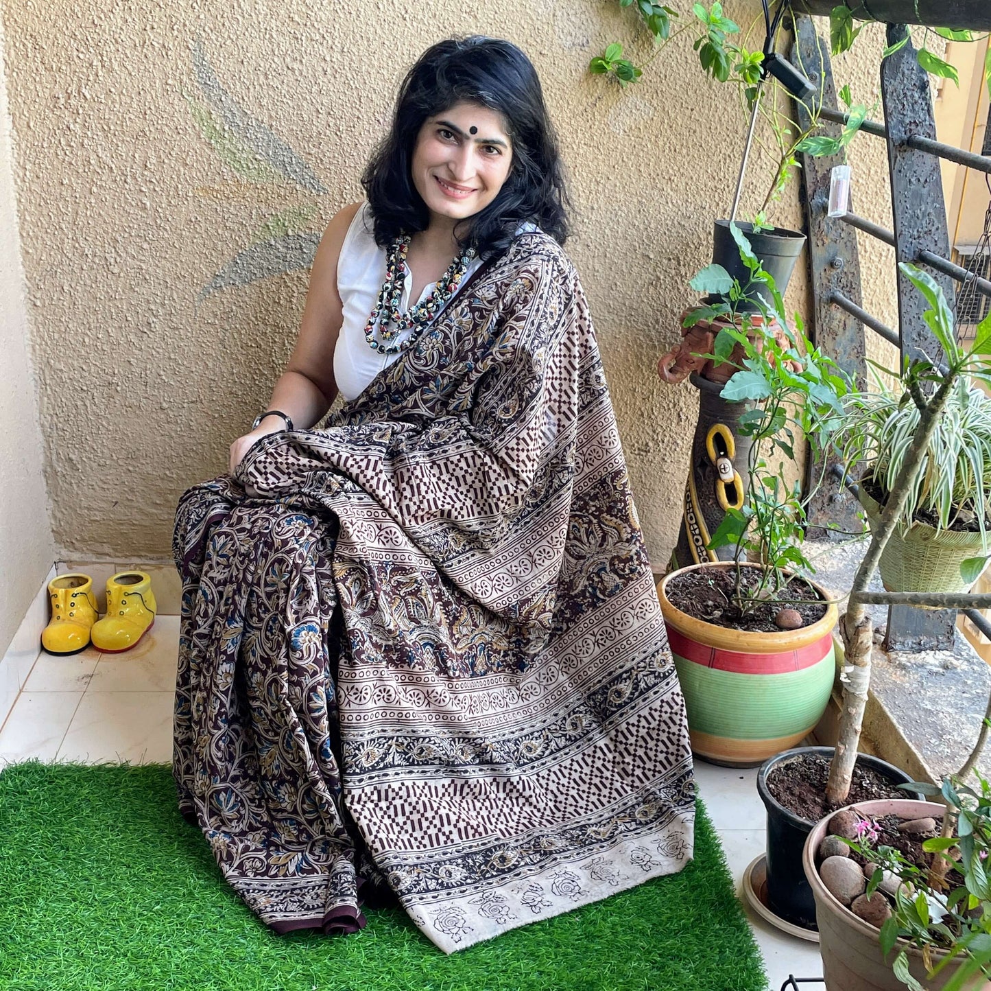 block print cotton kalamkari saree