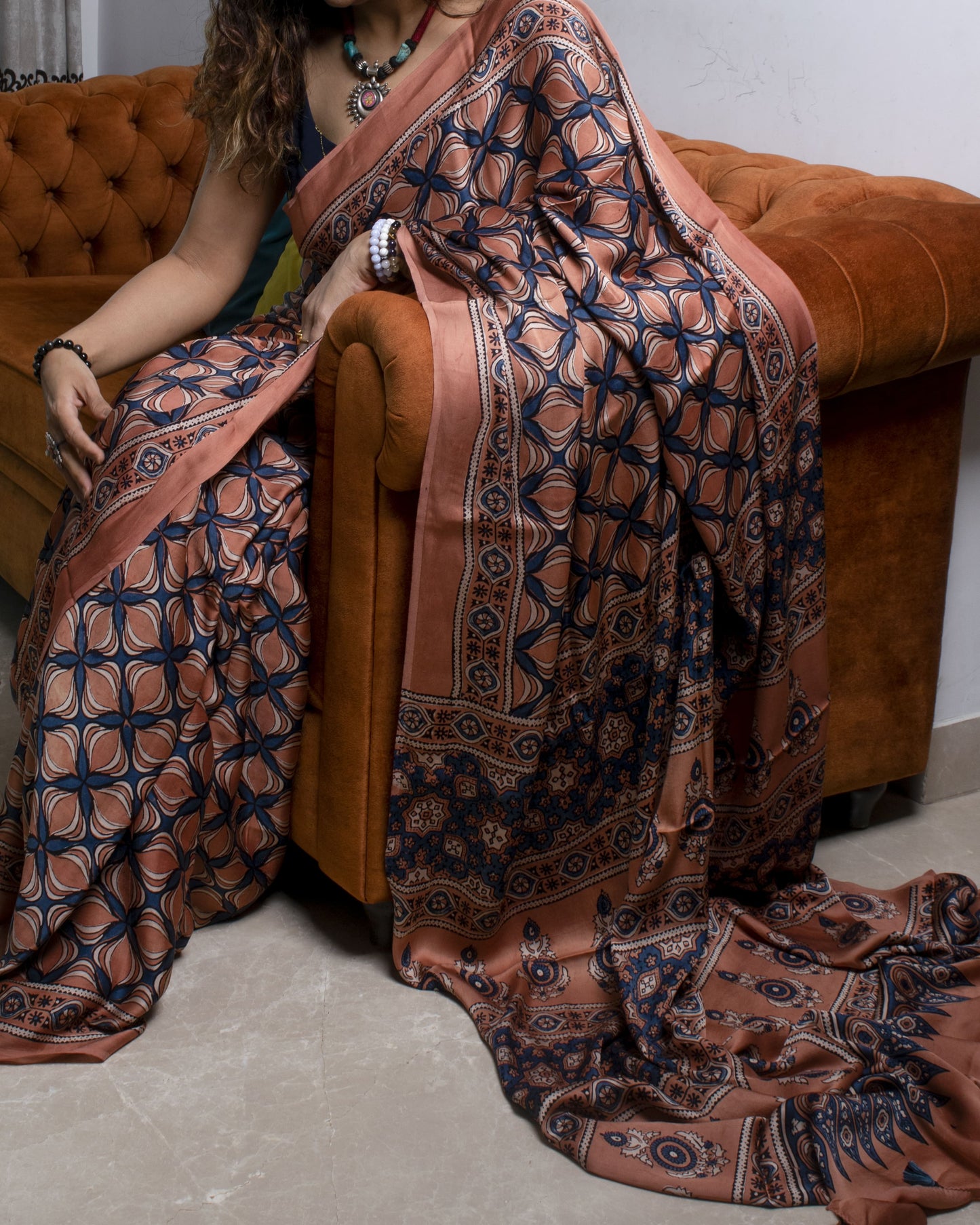 silk ajrakh madder saree 