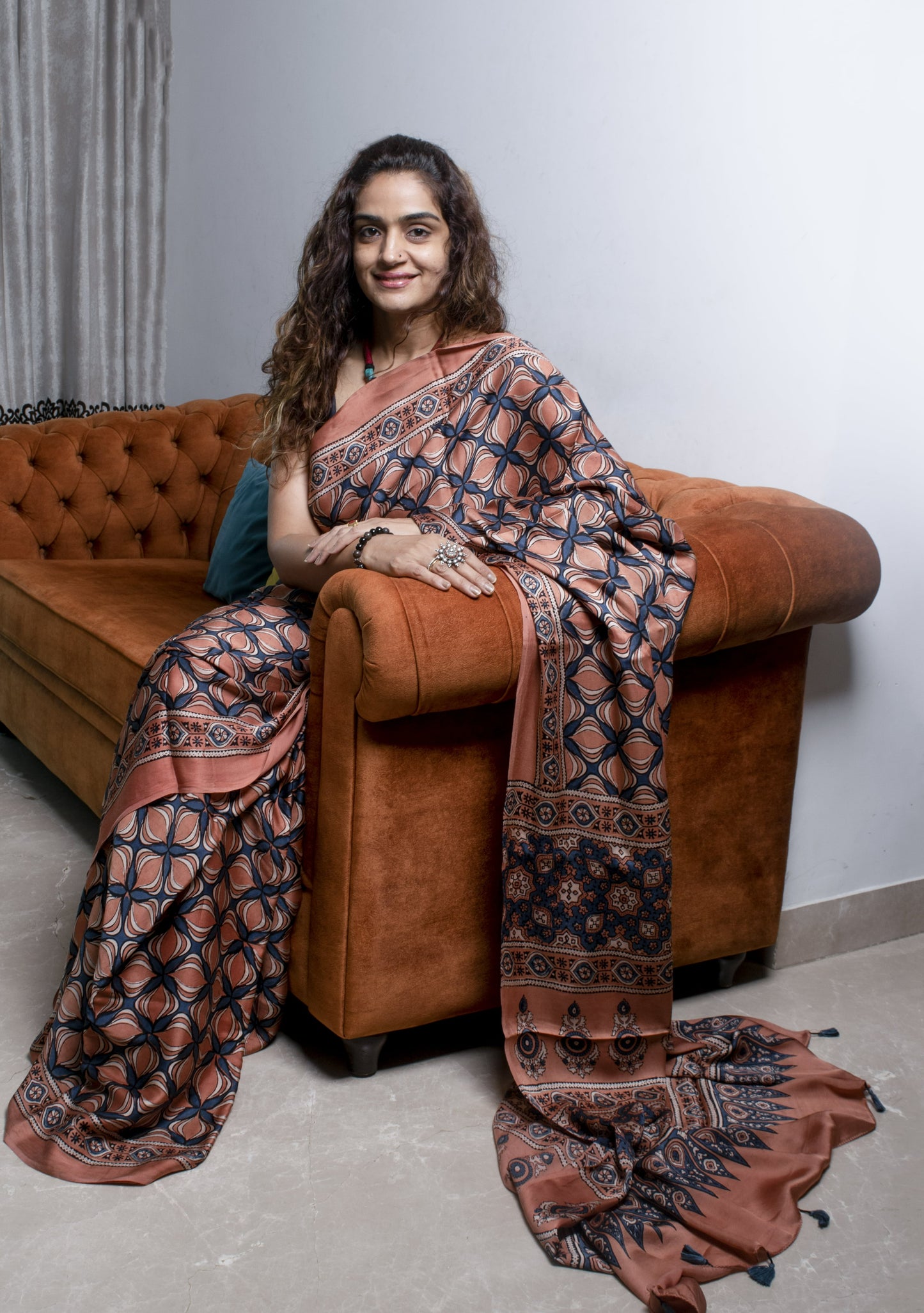 silk ajrakh madder saree 