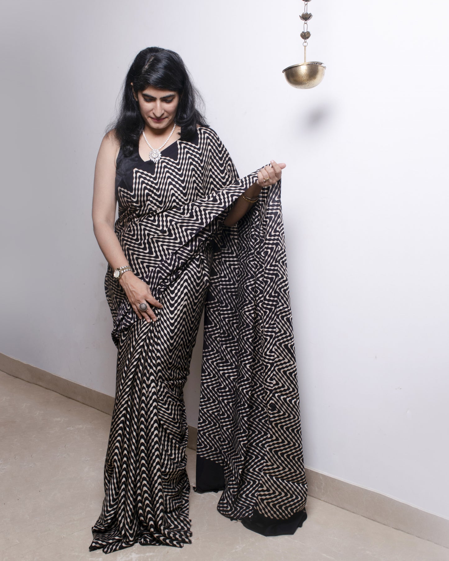 Monochrome Modal Silk Ajrakh