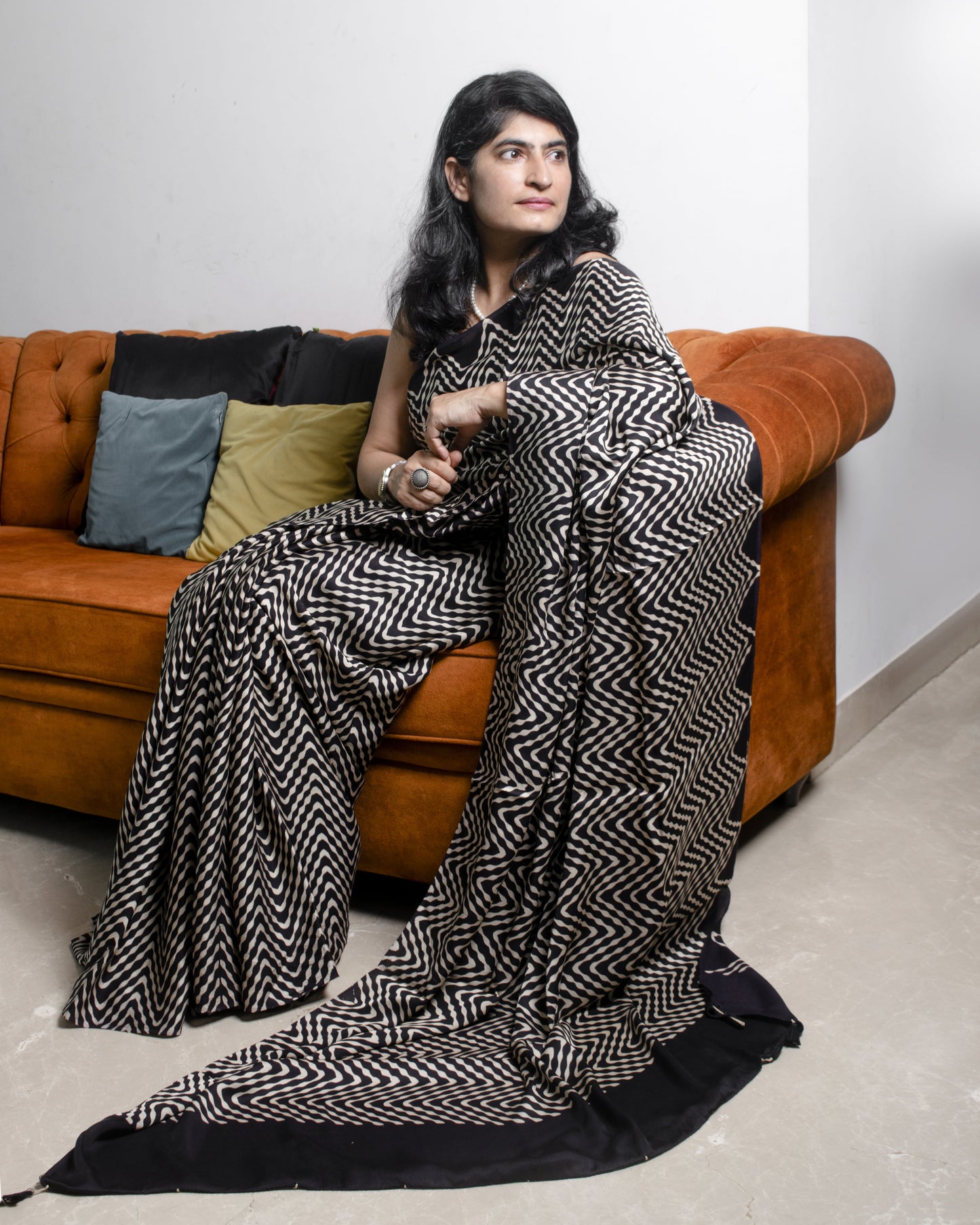 Monochrome Modal Silk Ajrakh