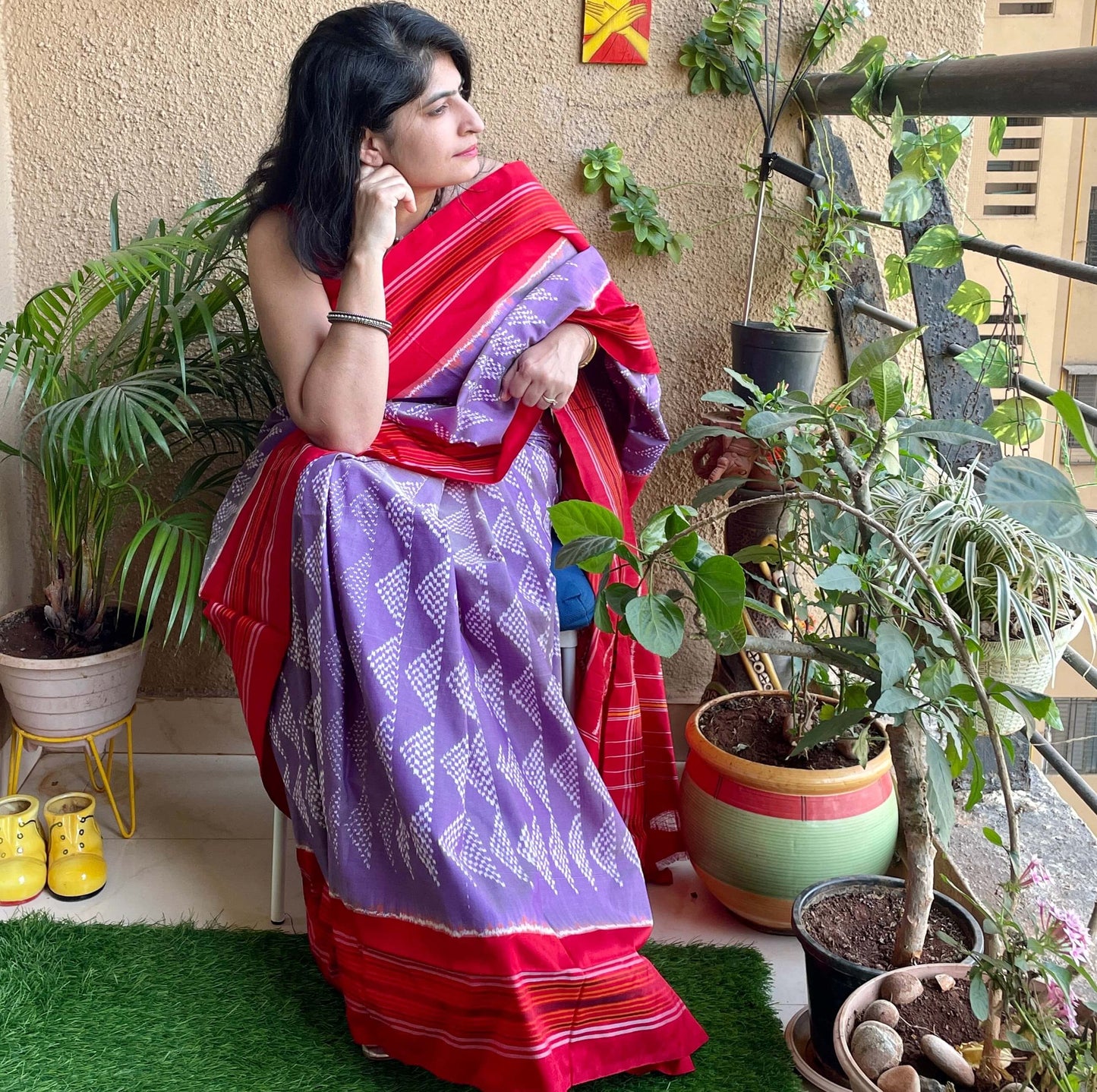 Muave Pochampally Ikat Silk Saree