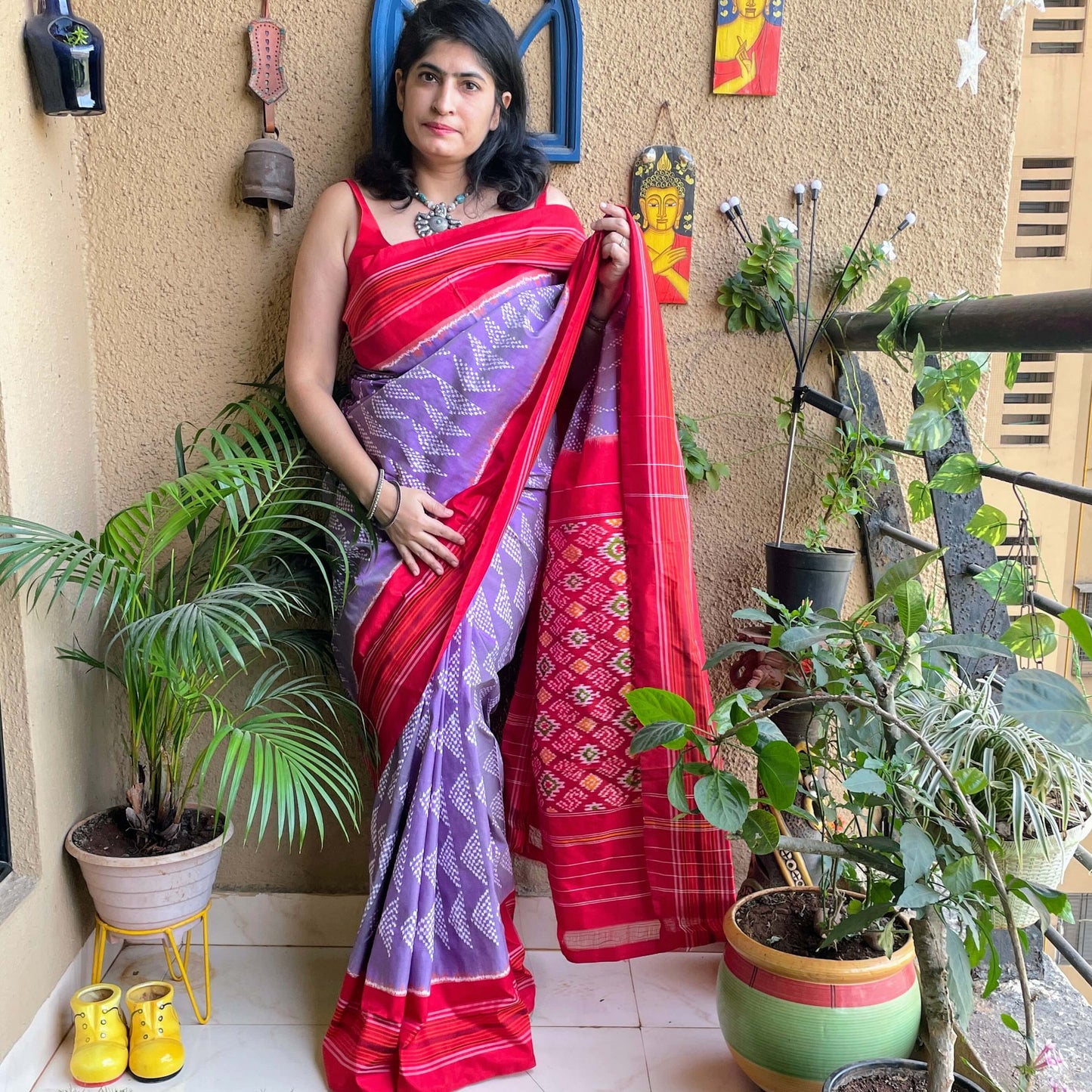 Muave Pochampally Ikat Silk Saree