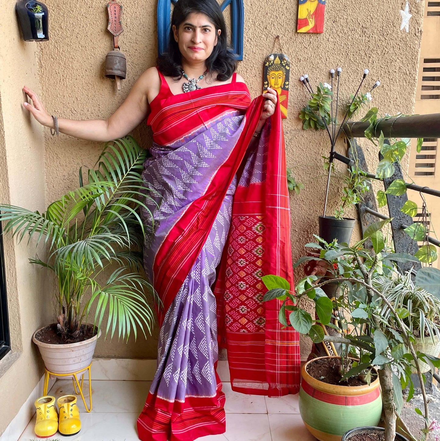 Muave Pochampally Ikat Silk Saree