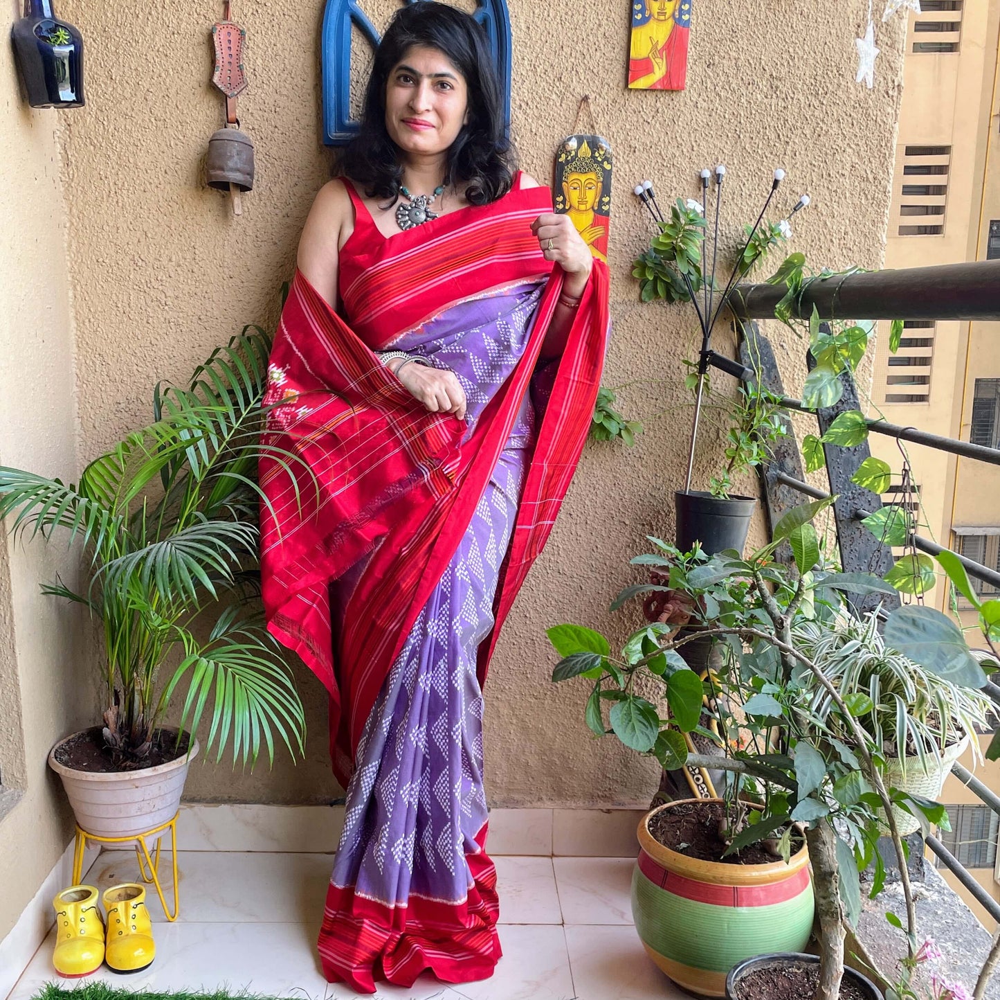 Muave Pochampally Ikat Silk Saree