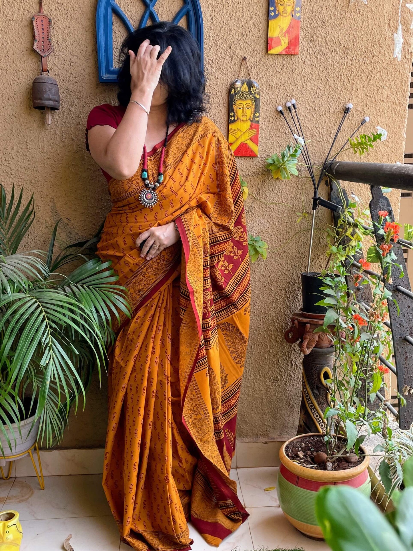 Bagh Print yellow Saree