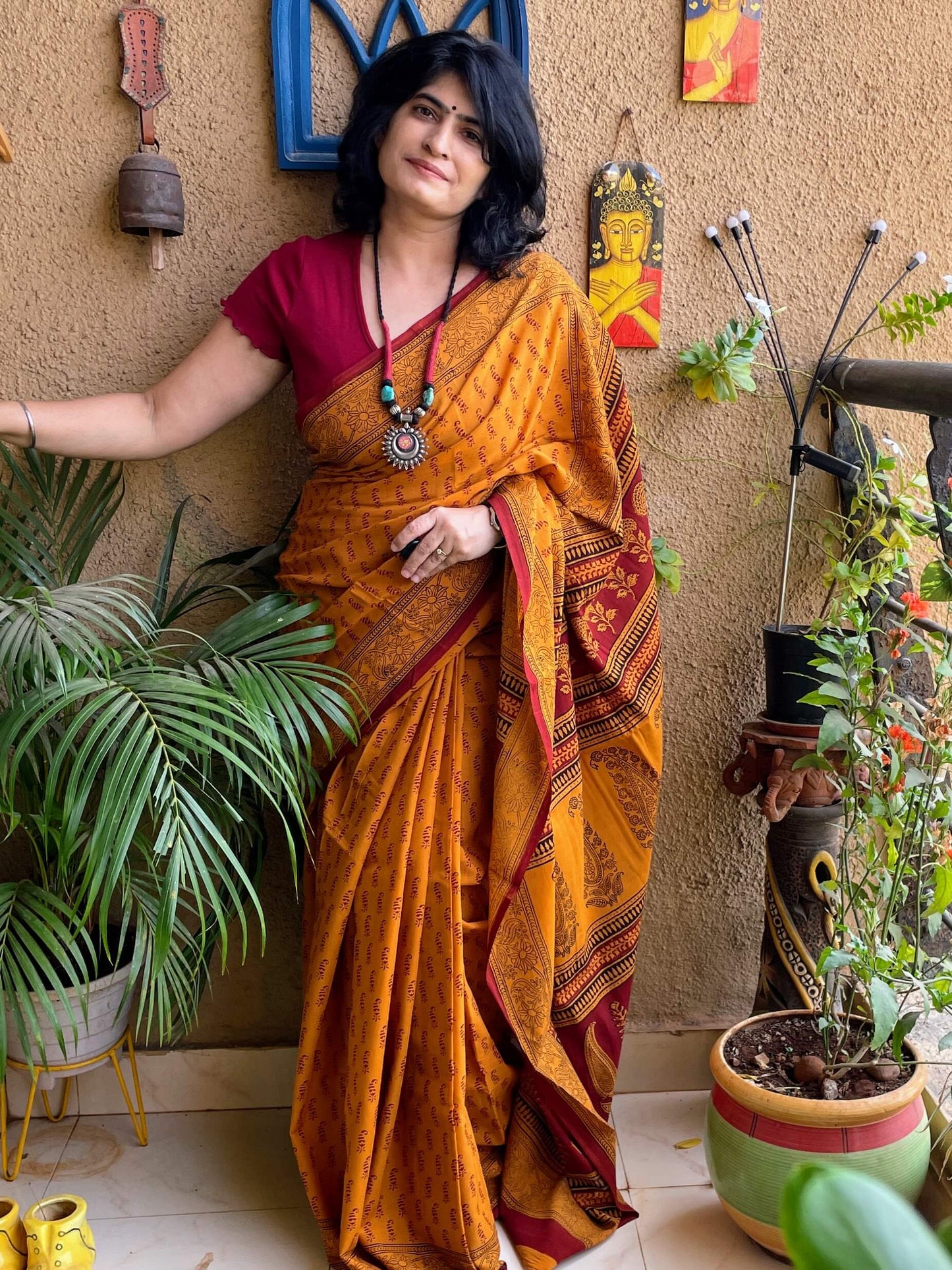 Bagh Print yellow Saree