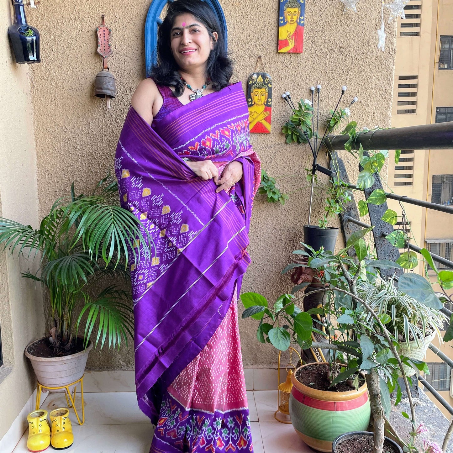 Pink Pochampally Ikat Silk Saree