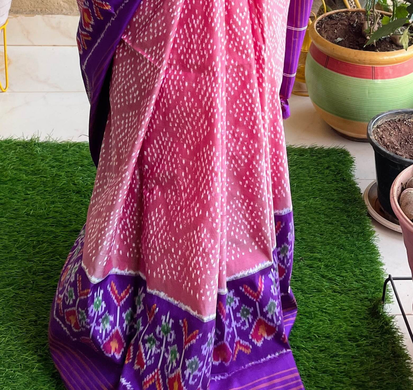 Pink Pochampally Ikat Silk Saree