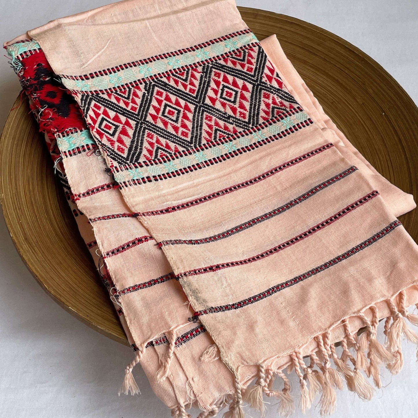Peach Assam weave cotton stole