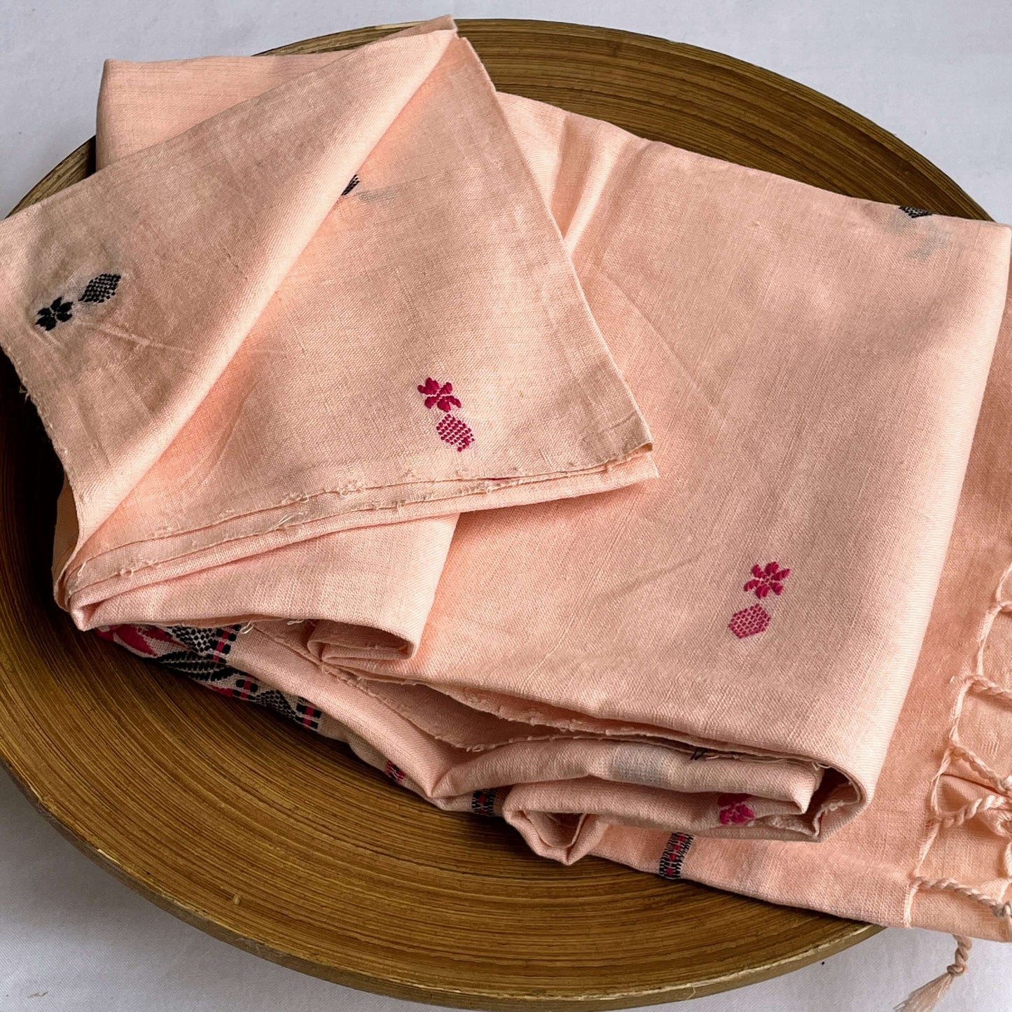 Peach Assam weave cotton stole1