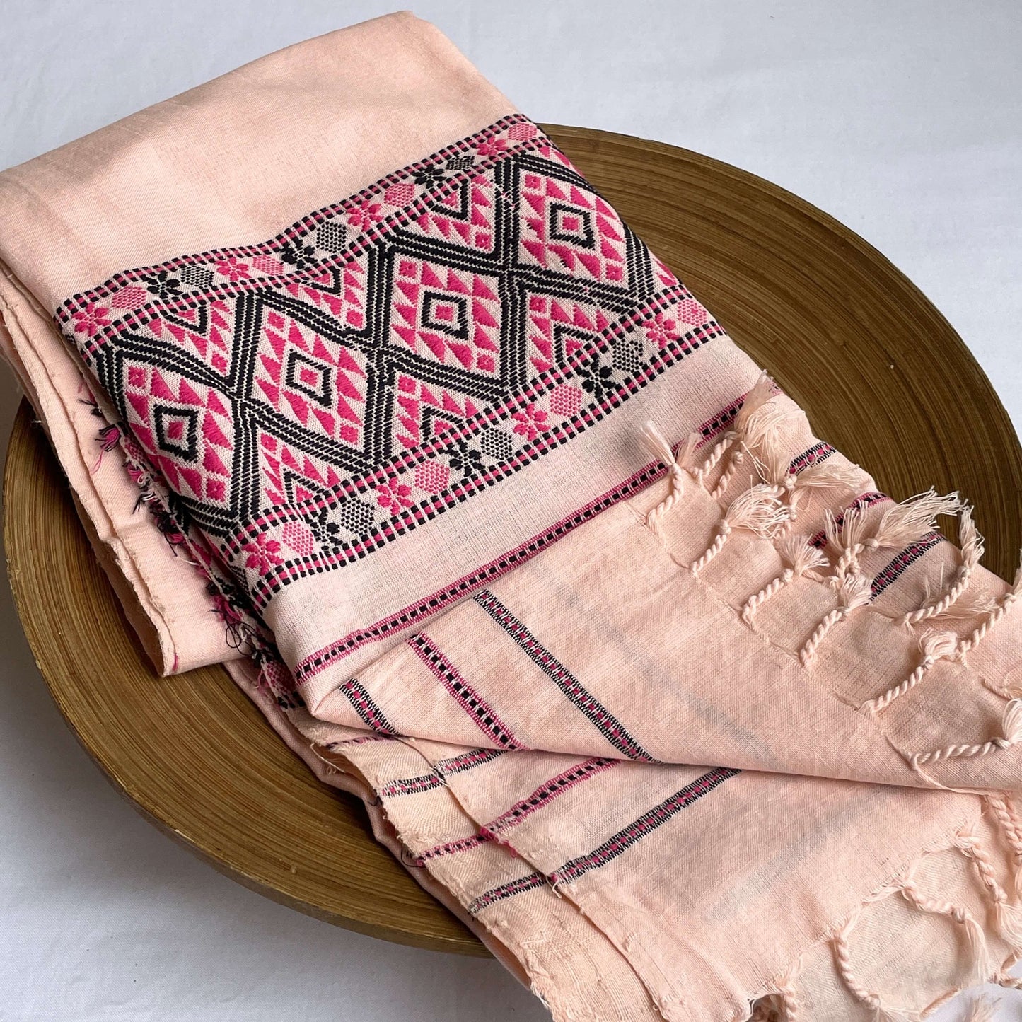 Peach Assam weave cotton stole1