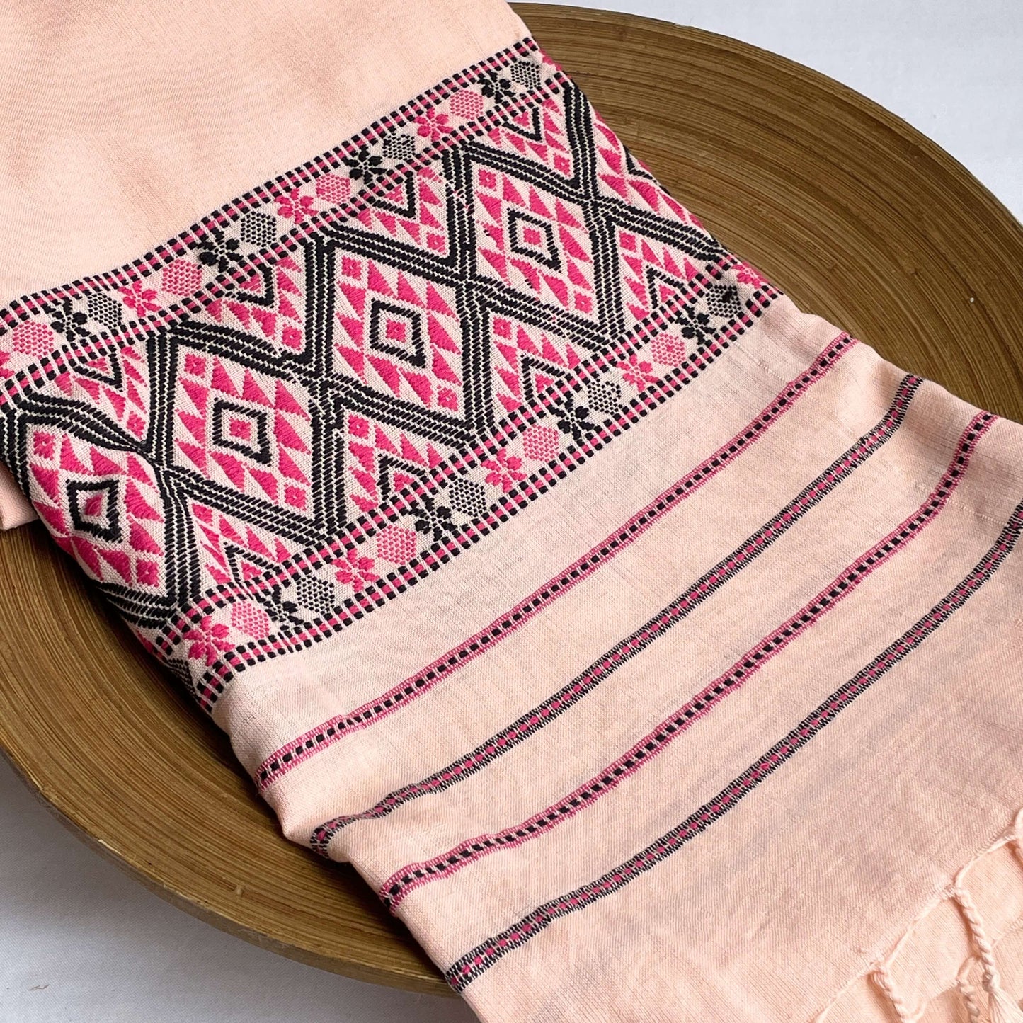Peach Assam weave cotton stole1
