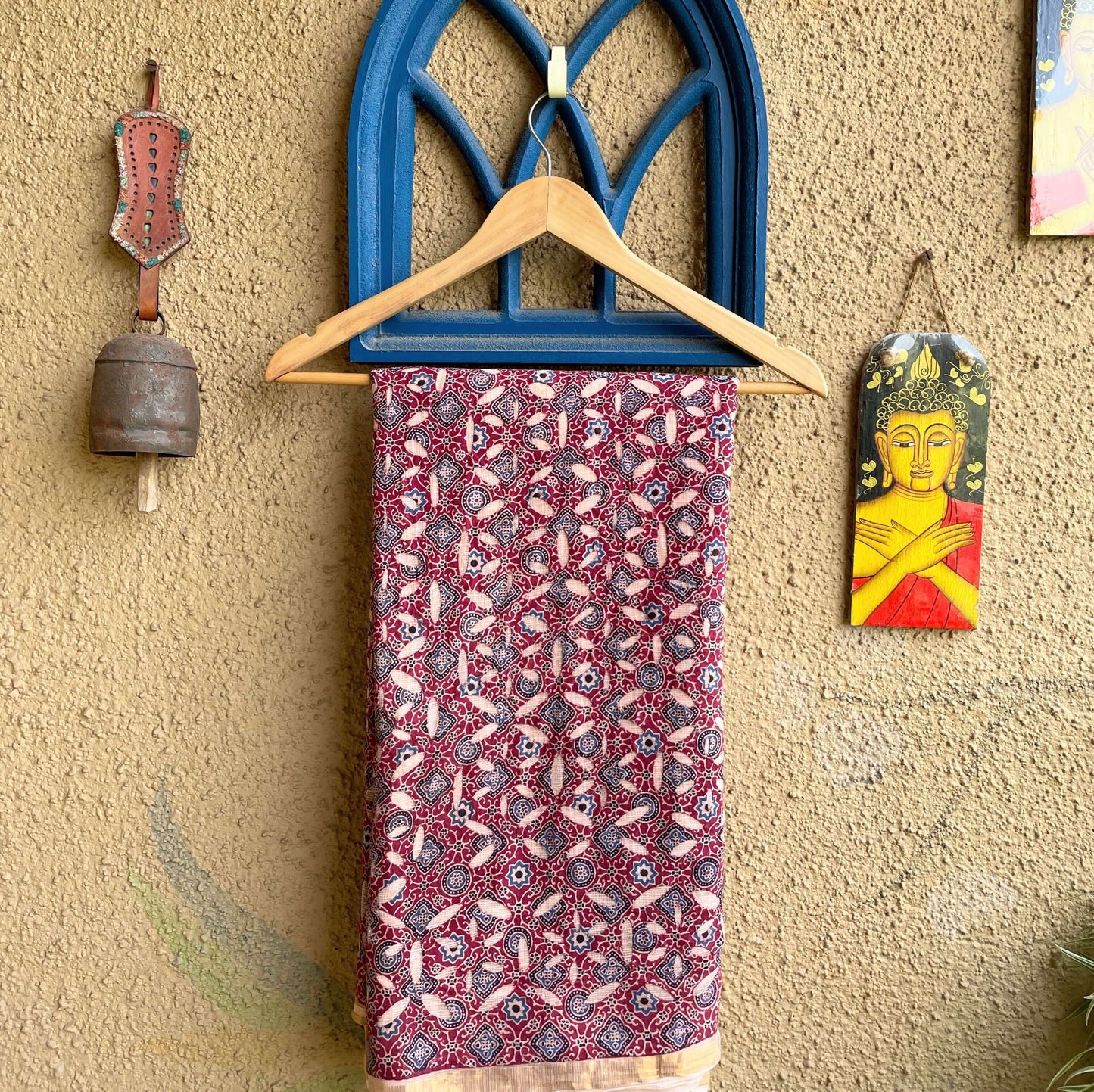 Peach with maroon Applique Kota Saree